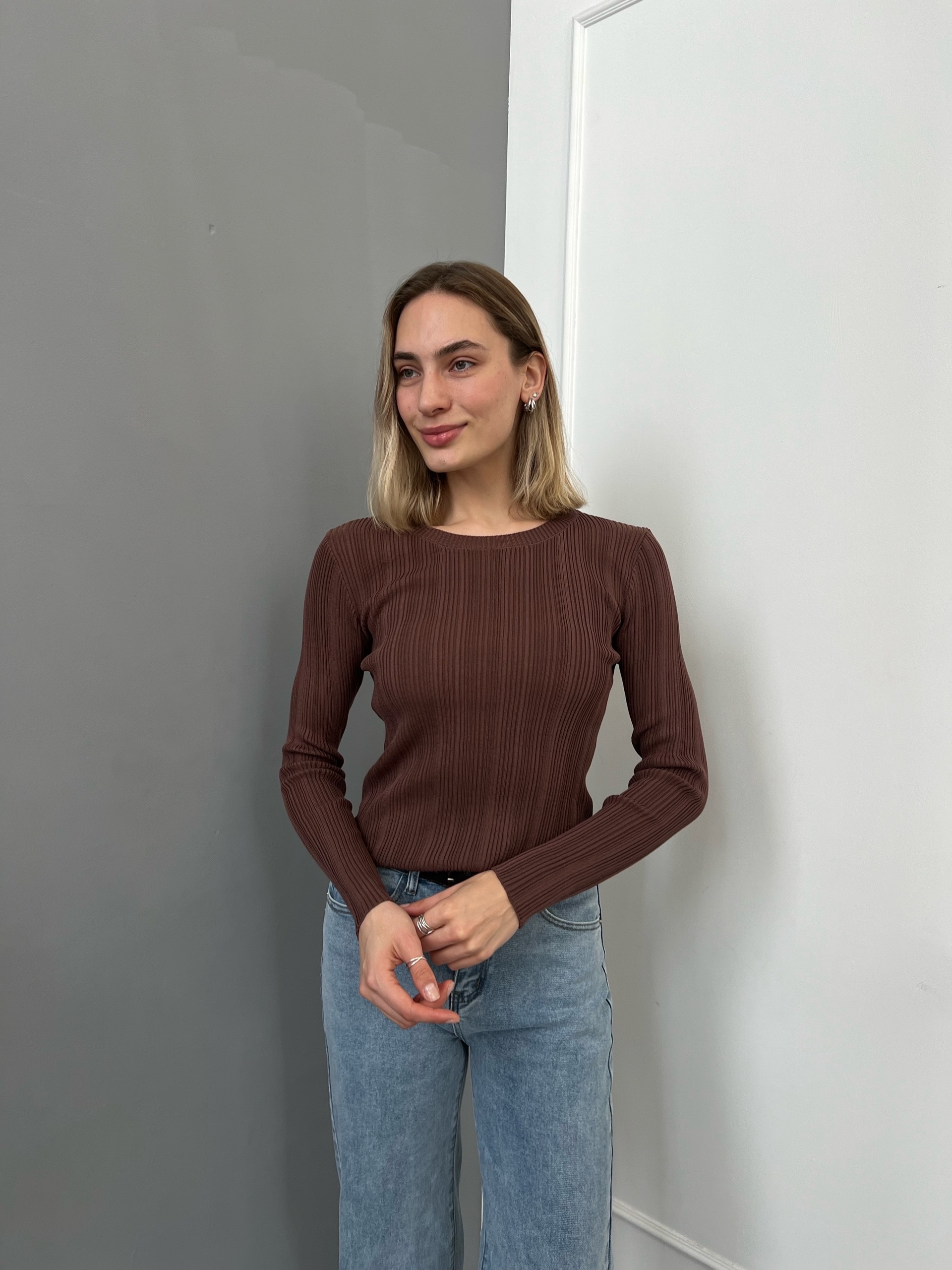 Кофточка 2166 GD1+1 в рубчик круглый ворот