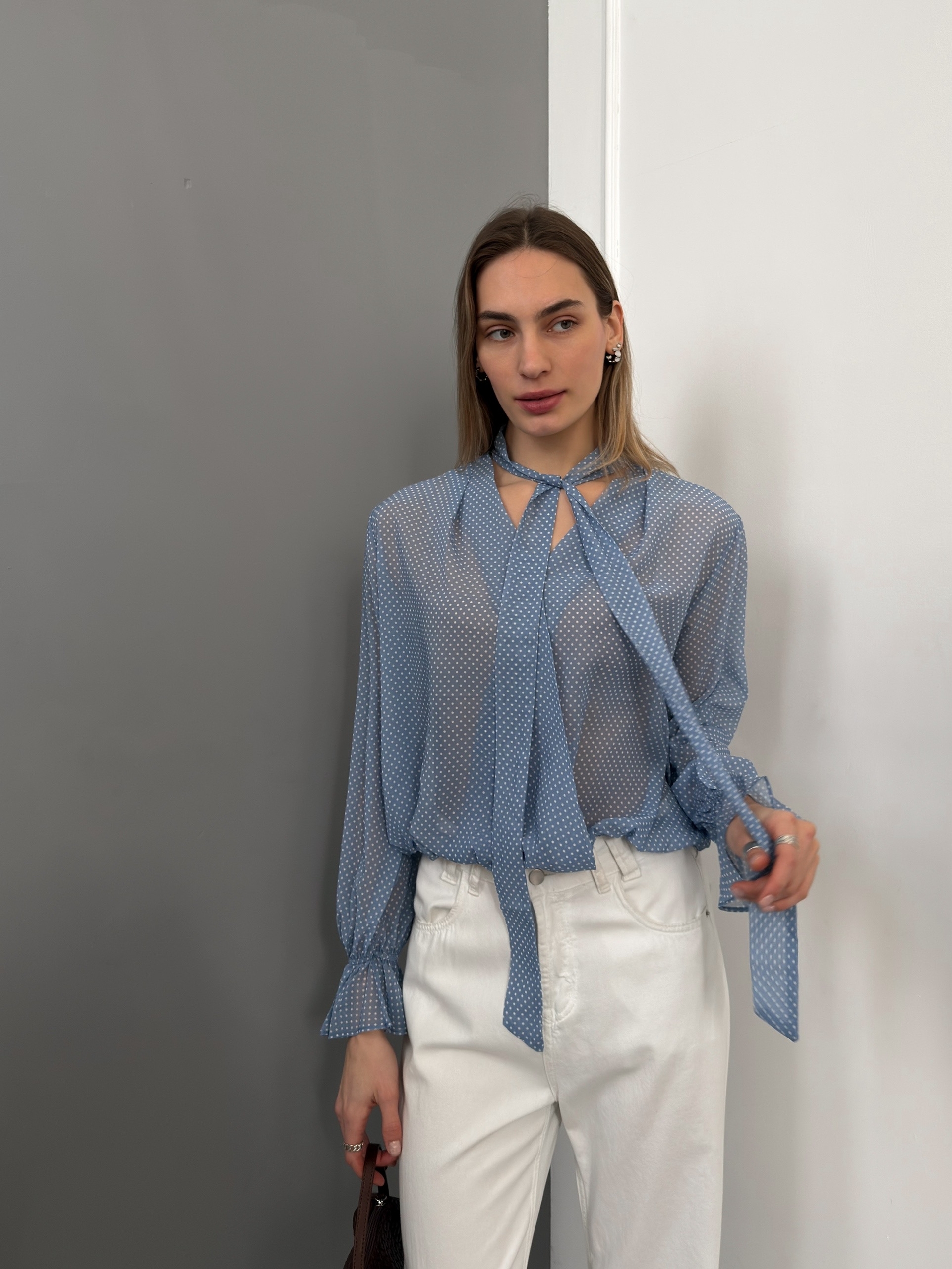 Блуза шифон горох WG низ на резинке W6795