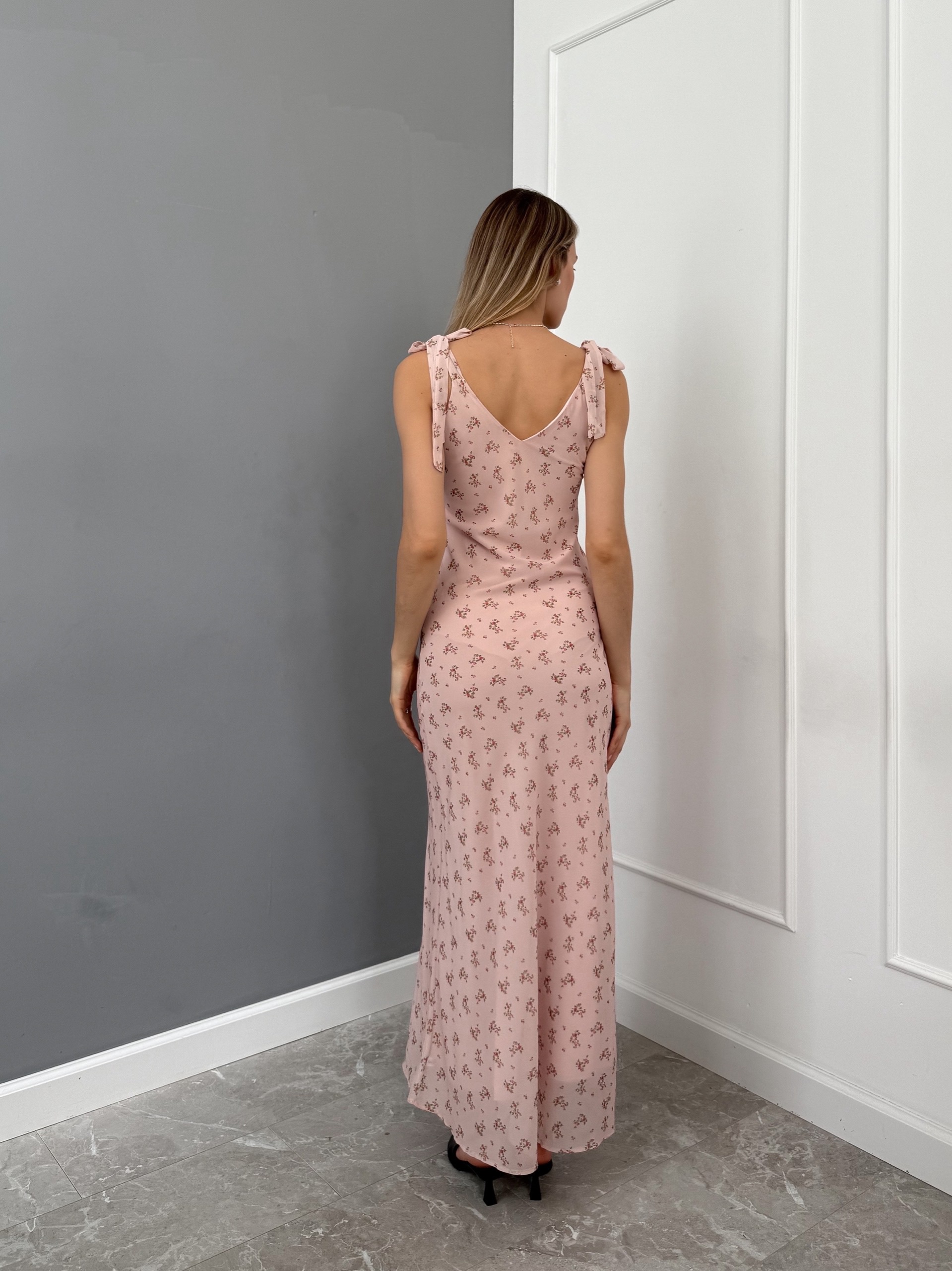 Платье Fashion декор рюши принт цветы макси