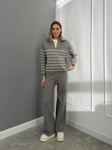 Костюмы - Костюм Korea 716 поло на замке в полоску+брюки