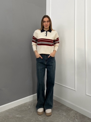 Джемперы, свитеры, водолазки - Джемпер поло  8143 в полоску