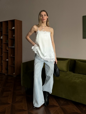 Футболки - Майка Yiyou C1D1890 кружева атлас