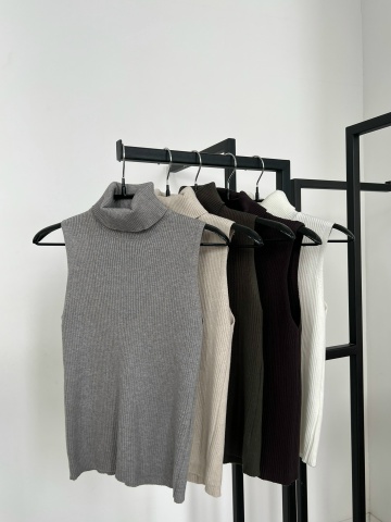 Футболки - Майка Korea S2765 в рубчик с воротом