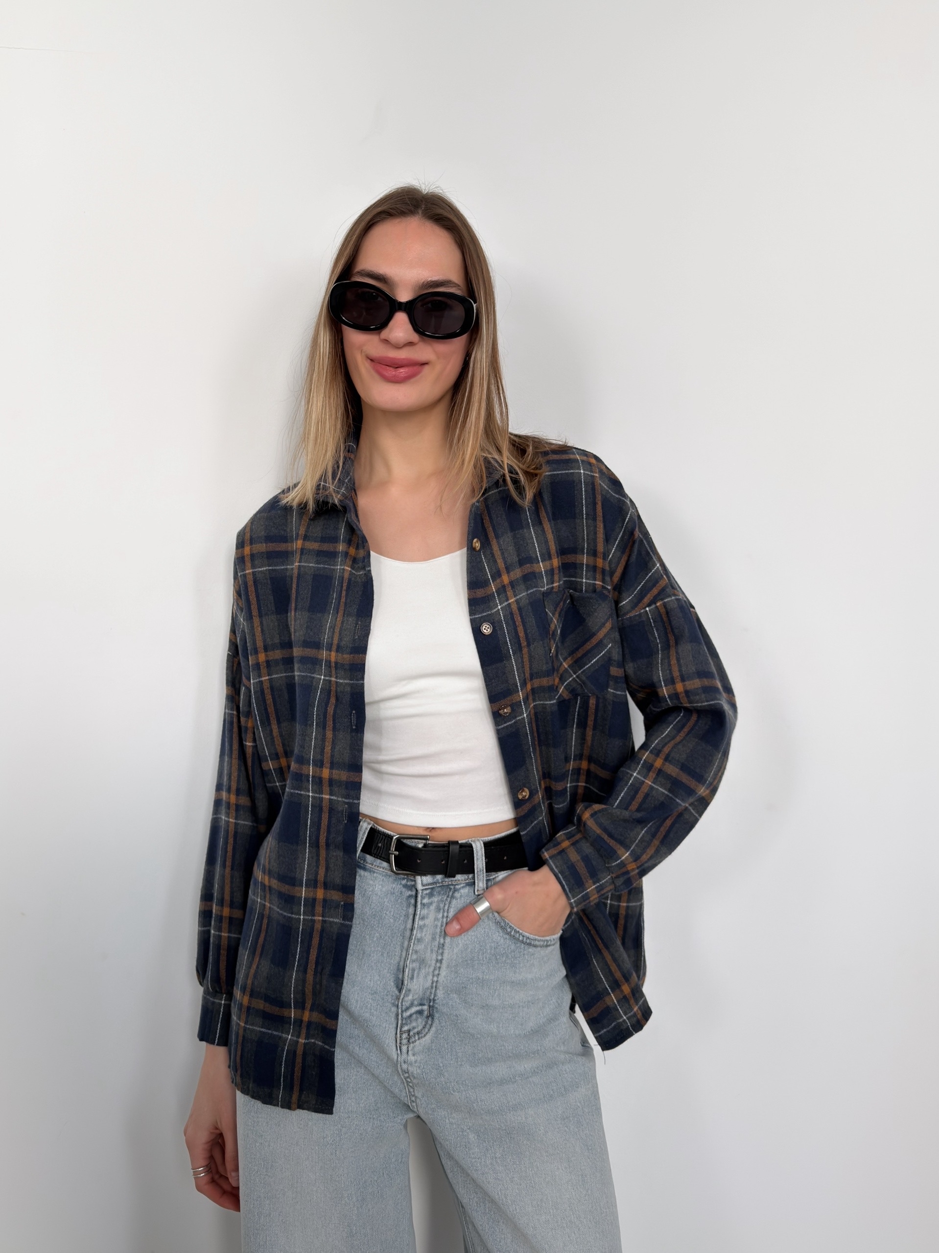 Рубашка клетка 601 на пуговках