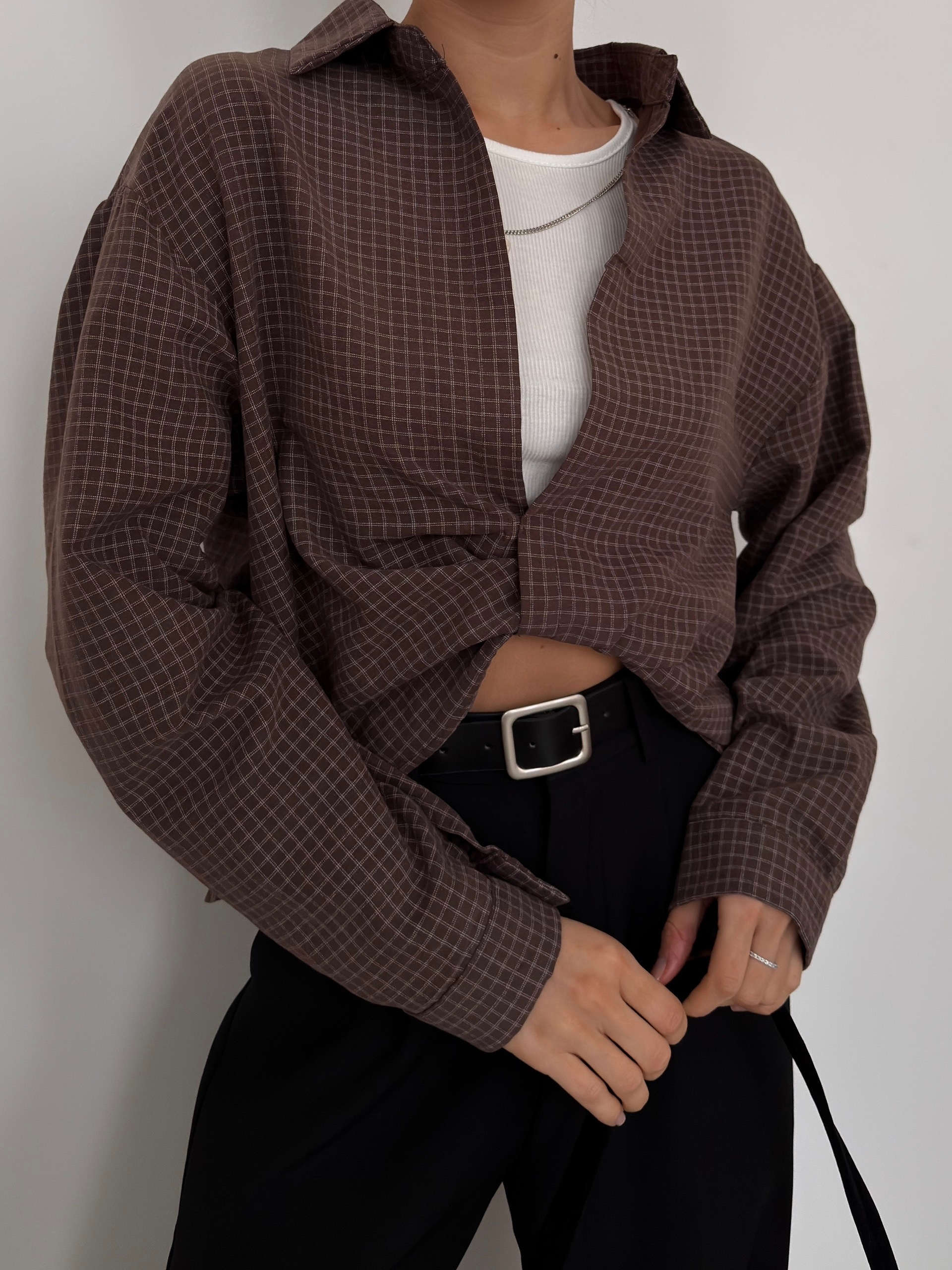 Рубашка Fashion 8985 в клетку+майка+цепочка