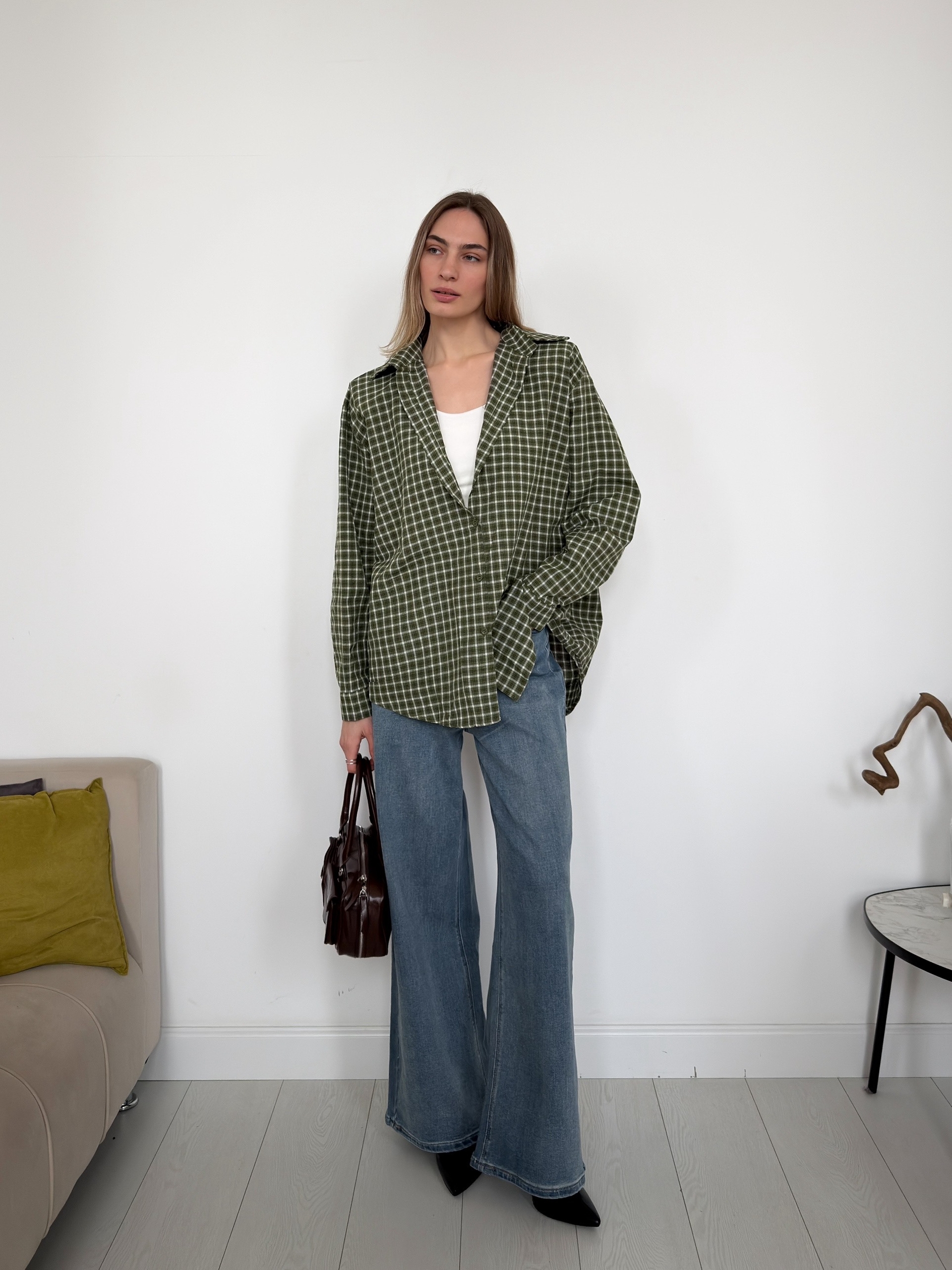 Рубашка ROOM 61028 клетка подплечники