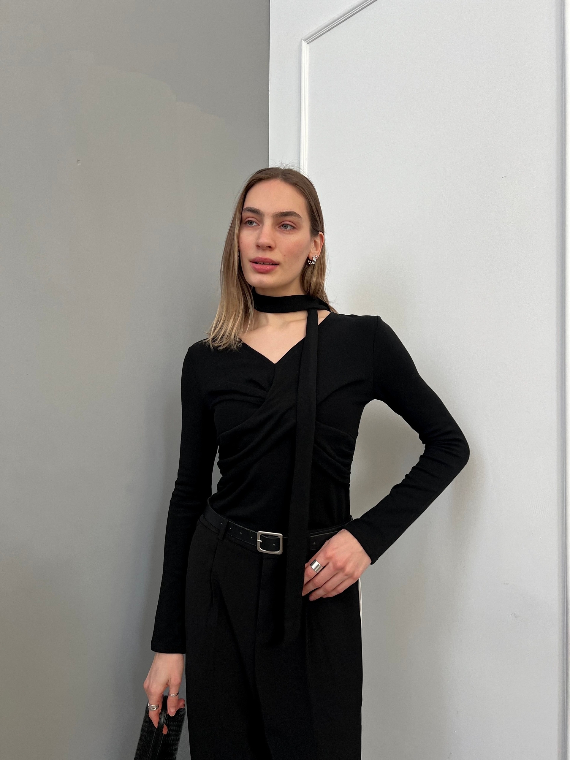 Лонгслив Nana Shop 2695  драпировка+пояс