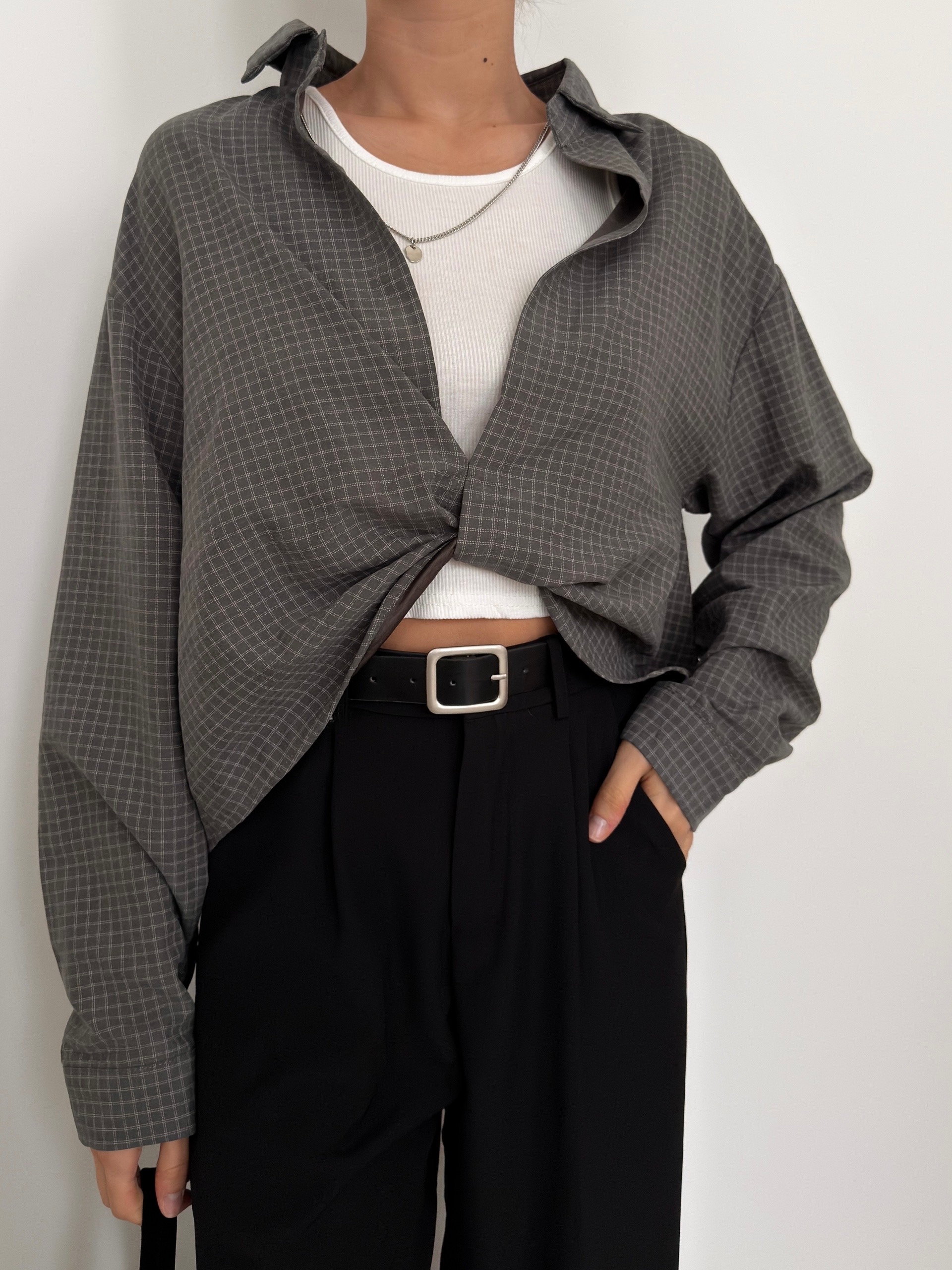 Рубашка Fashion 8985 в клетку+майка+цепочка