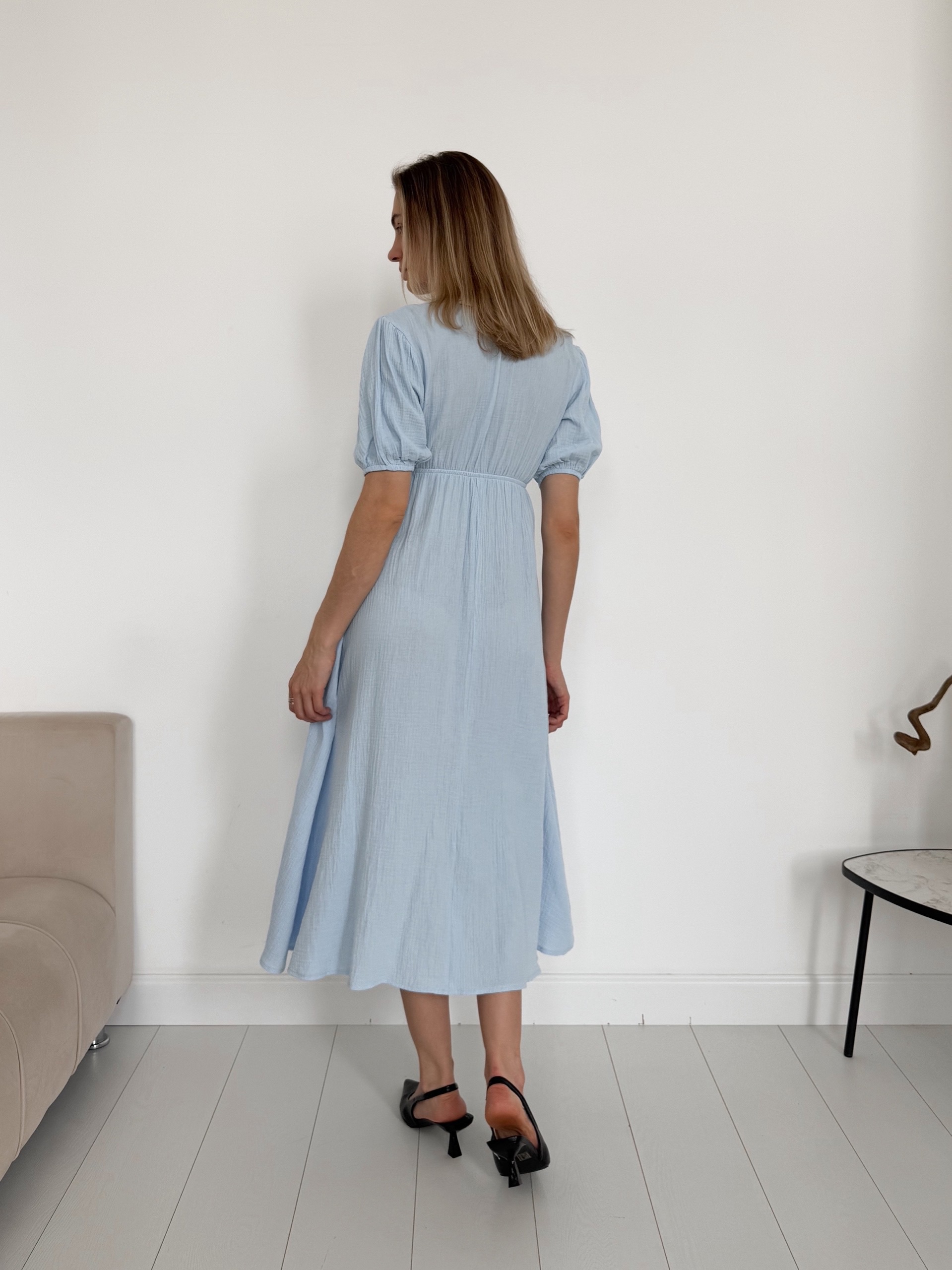 Платье муслин One collection V-вырез миди завязки на груди