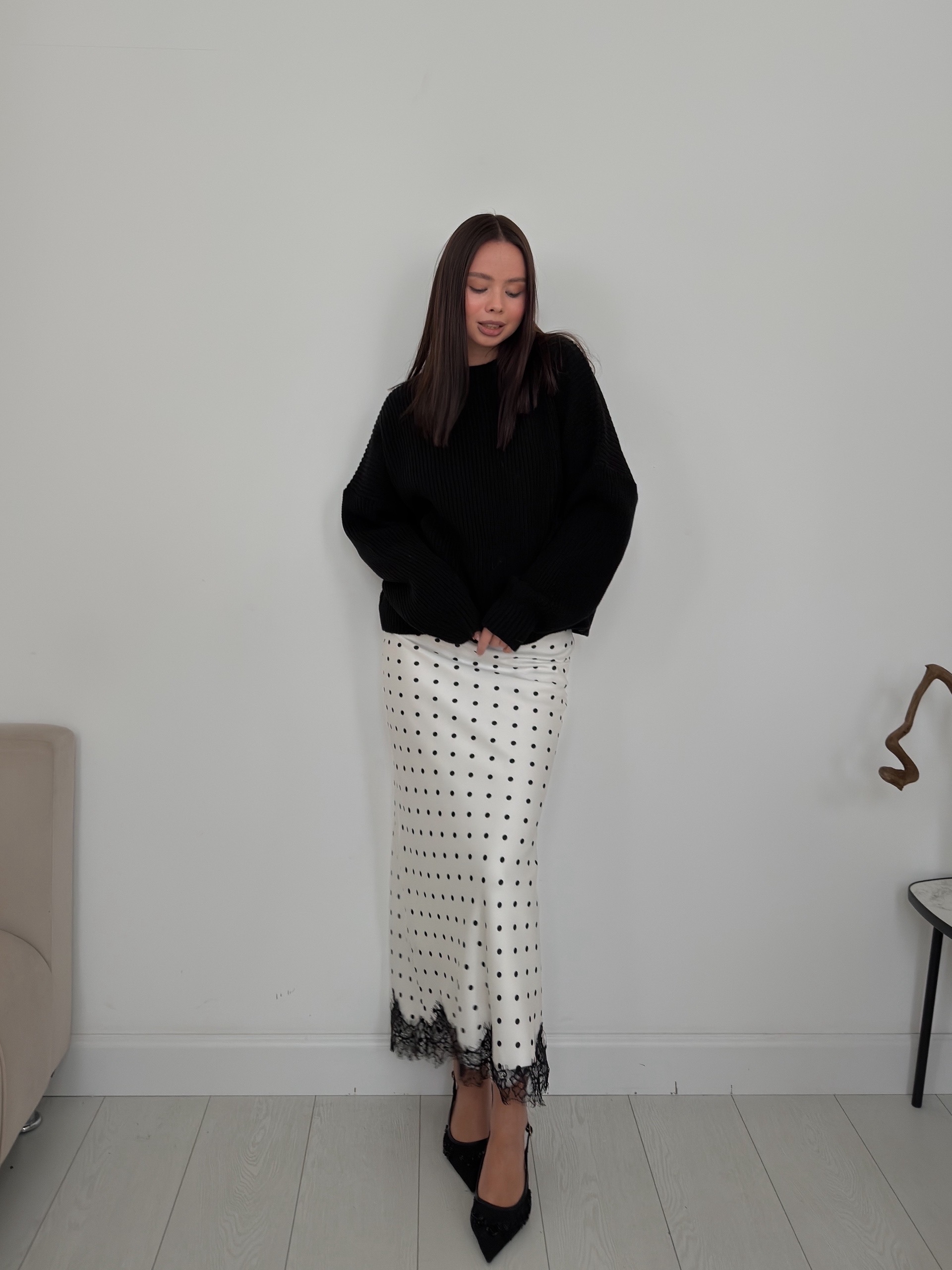 Юбка W166-5 в горошек кружево