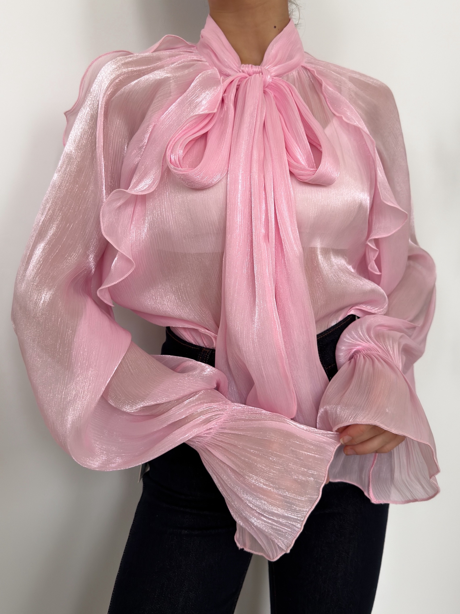 Блуза Soll легкая завязки на вороте перламутр