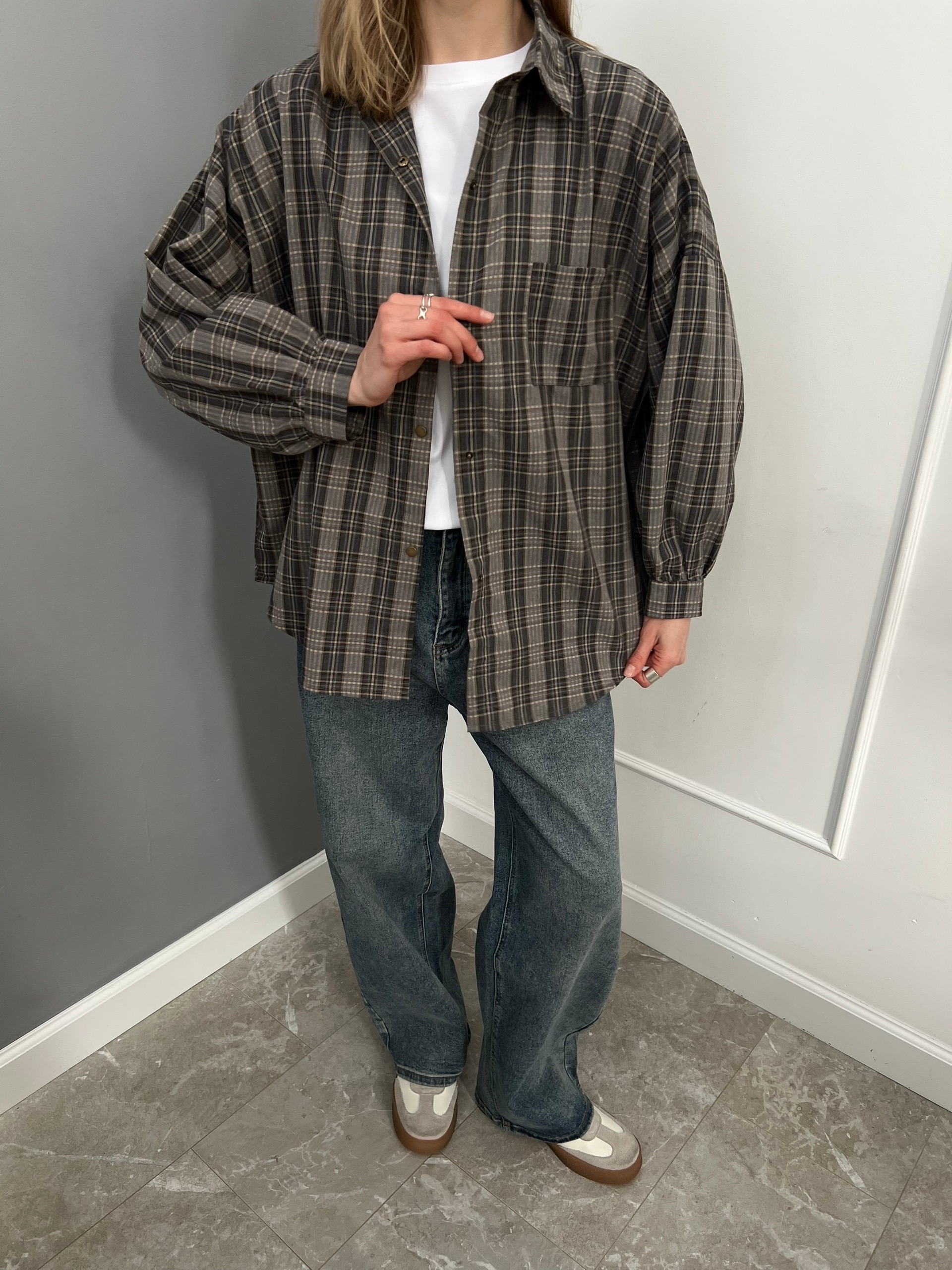 Рубашка LanLan 9227 клетка кармашек на груди