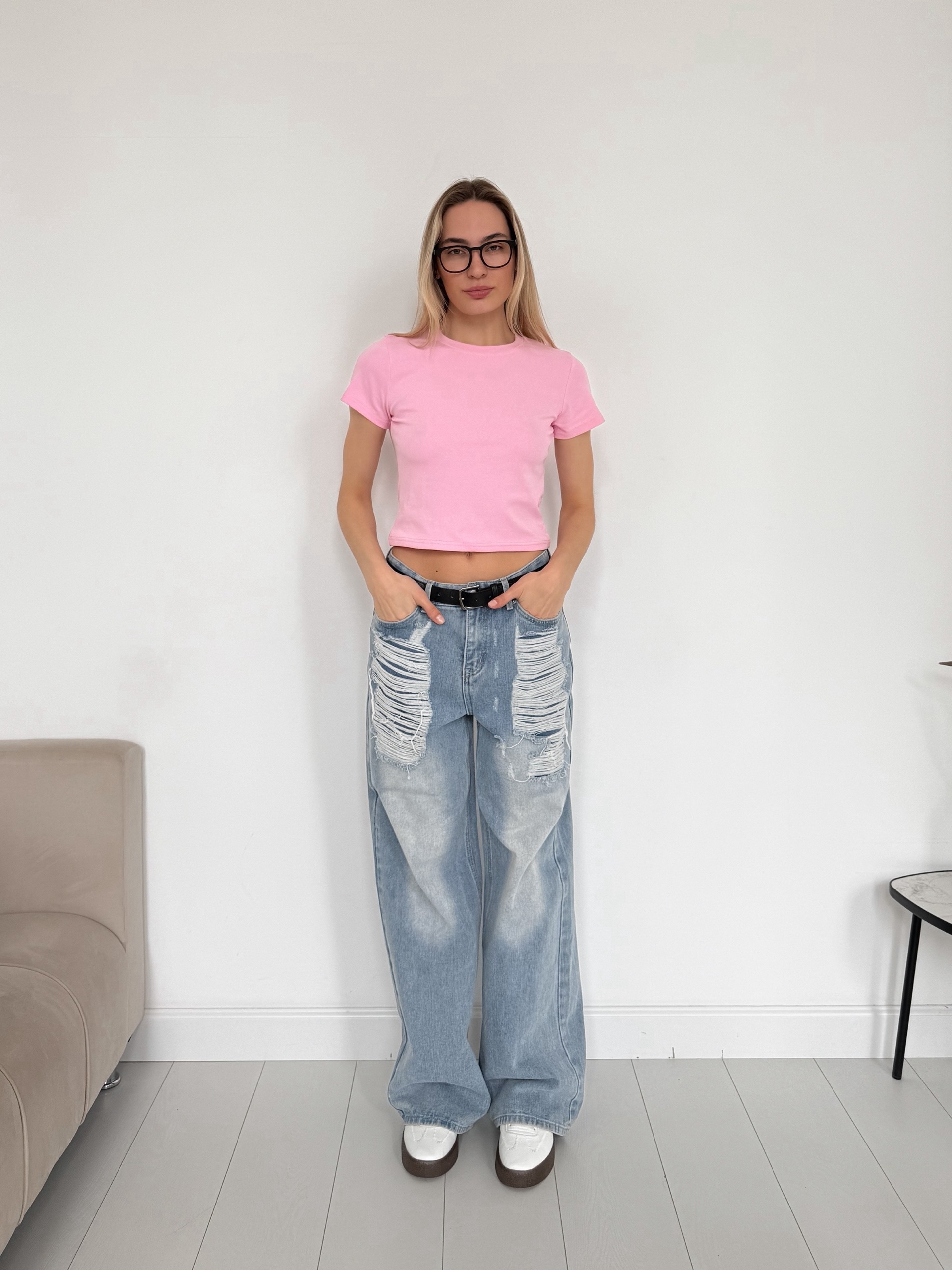 Футболка Korea 695 однотон короткая