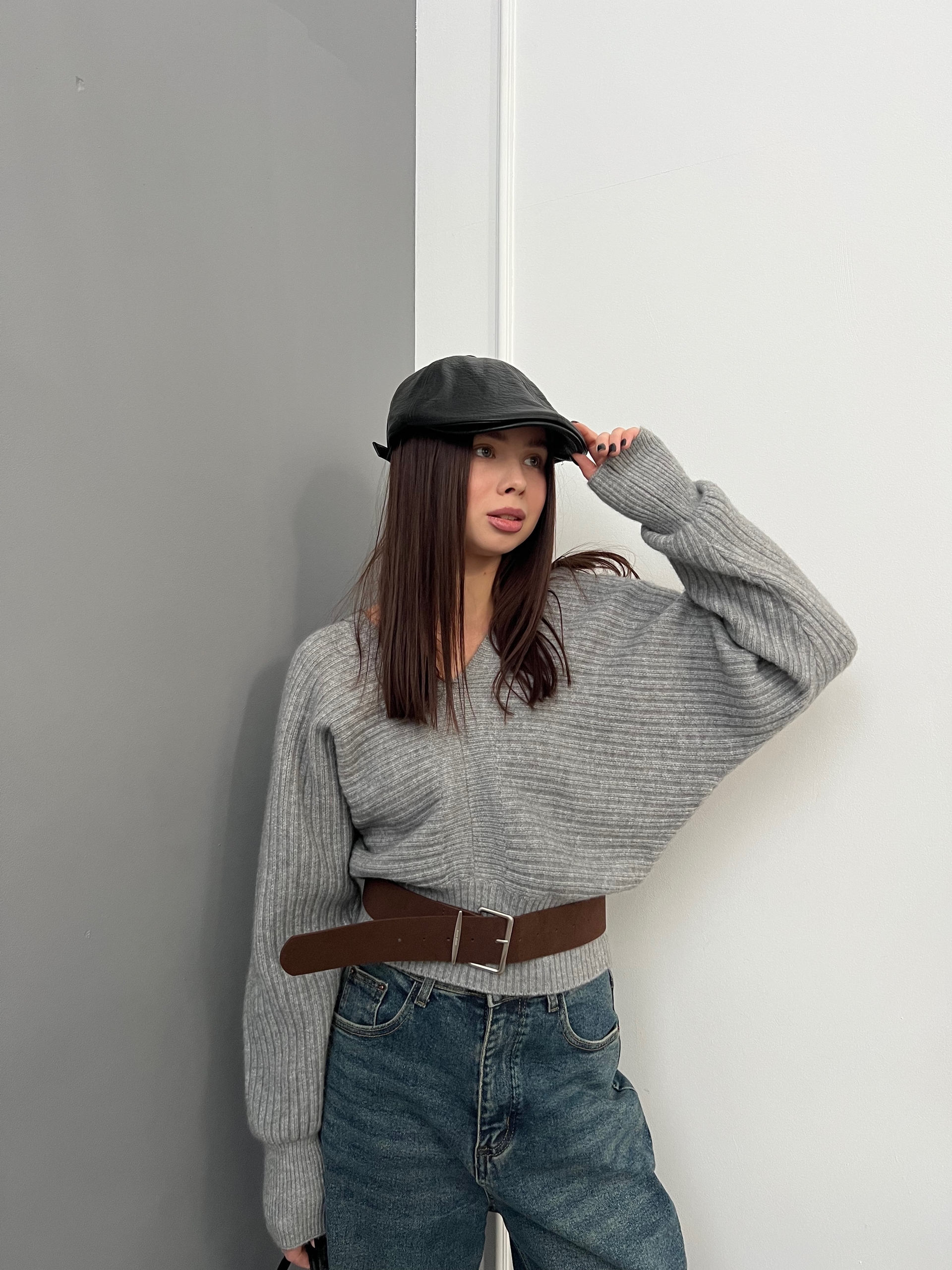 Джемпер WG WE W8072 v вырез+ремень