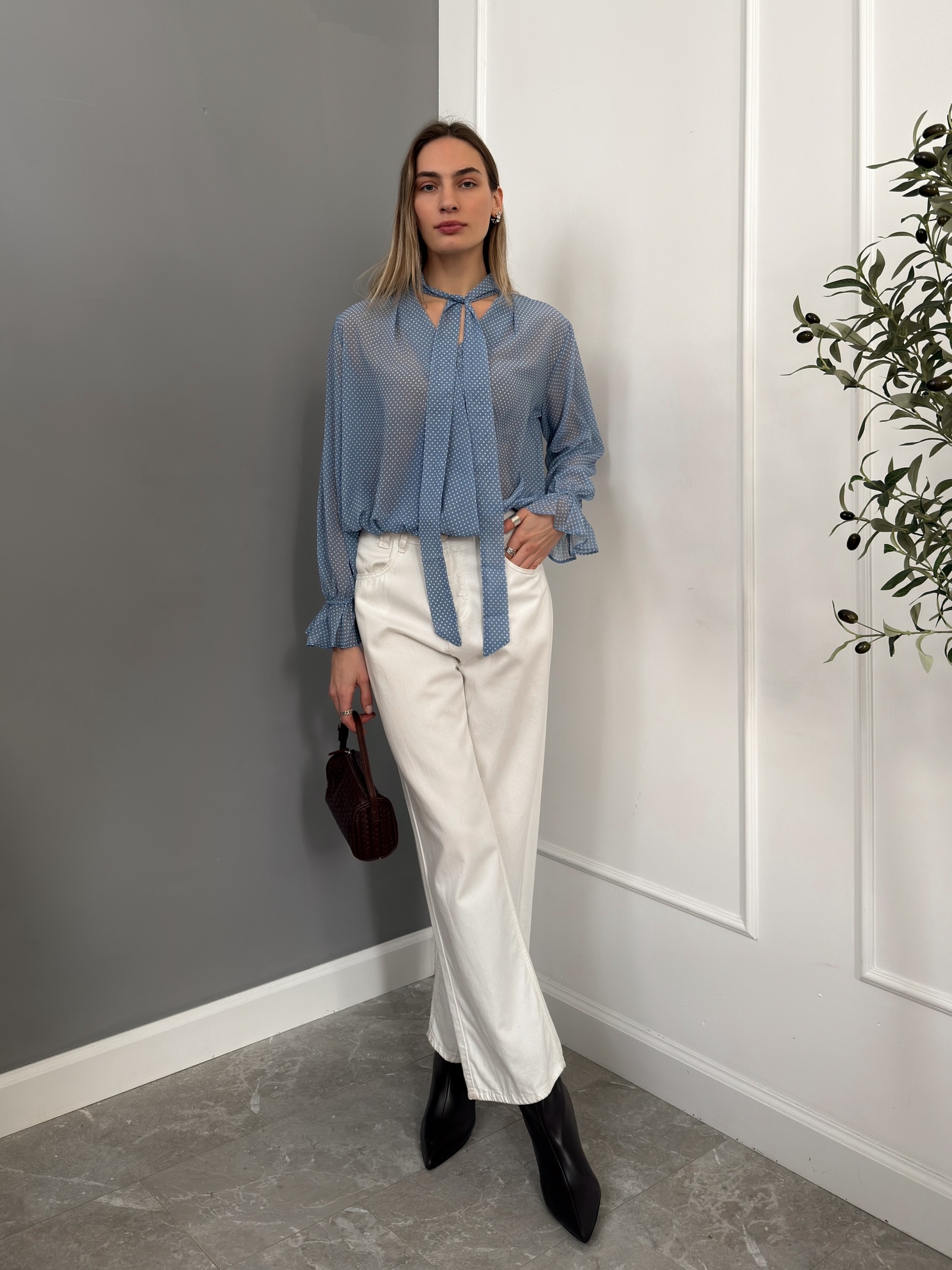 Блуза шифон горох WG низ на резинке W6795