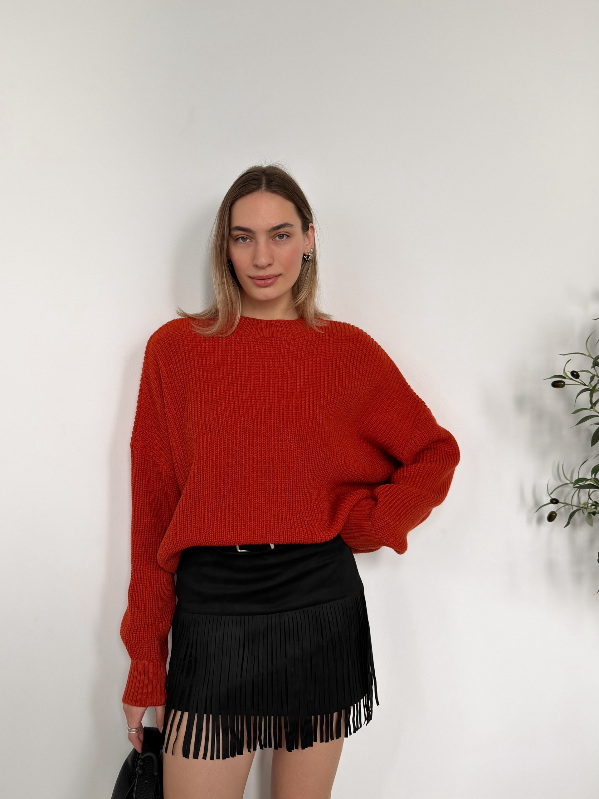 Юбка W9808 бархатная с бахромой