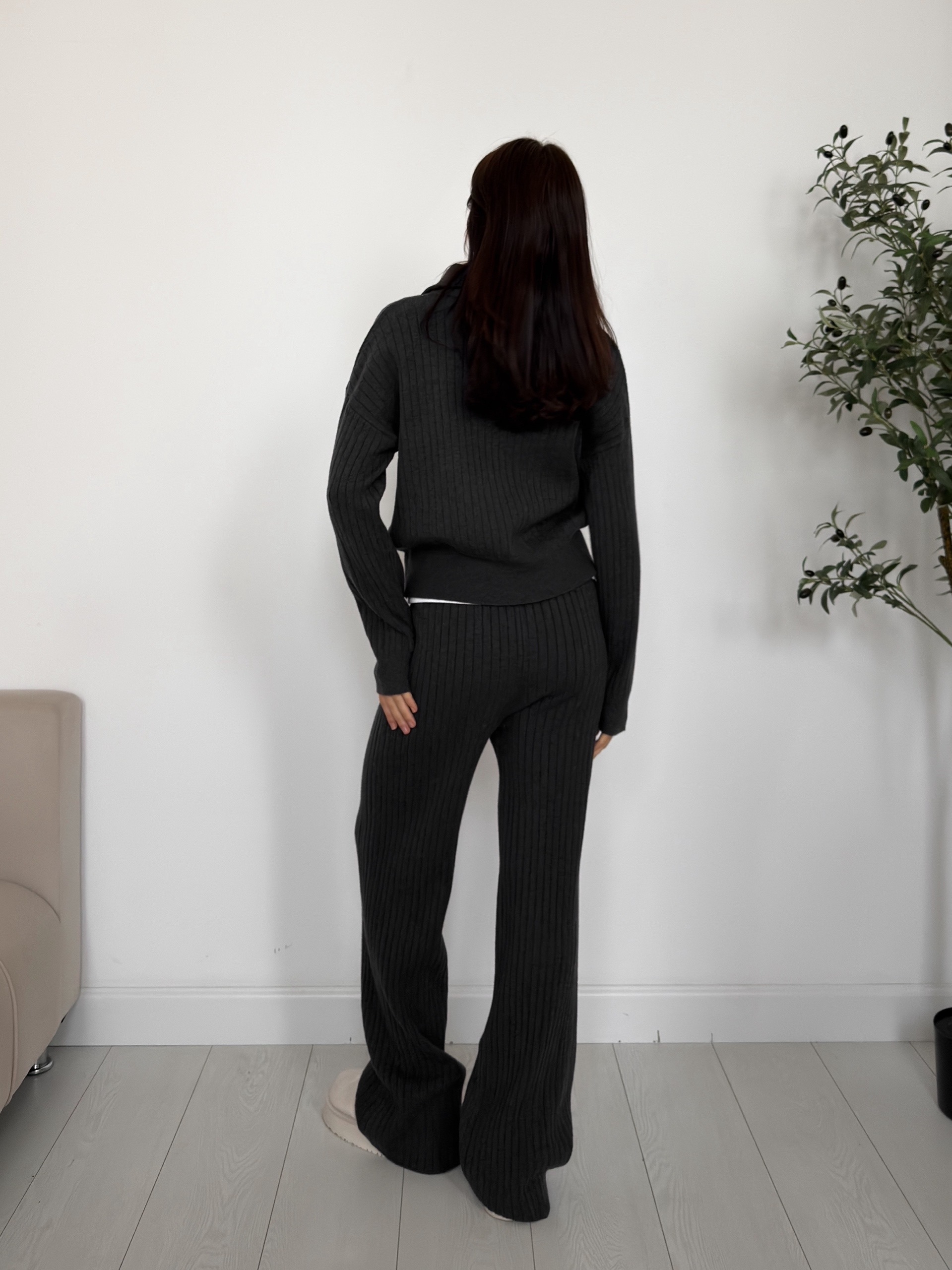 Костюм 376 джемпер на молнии+брюкт в рубчик