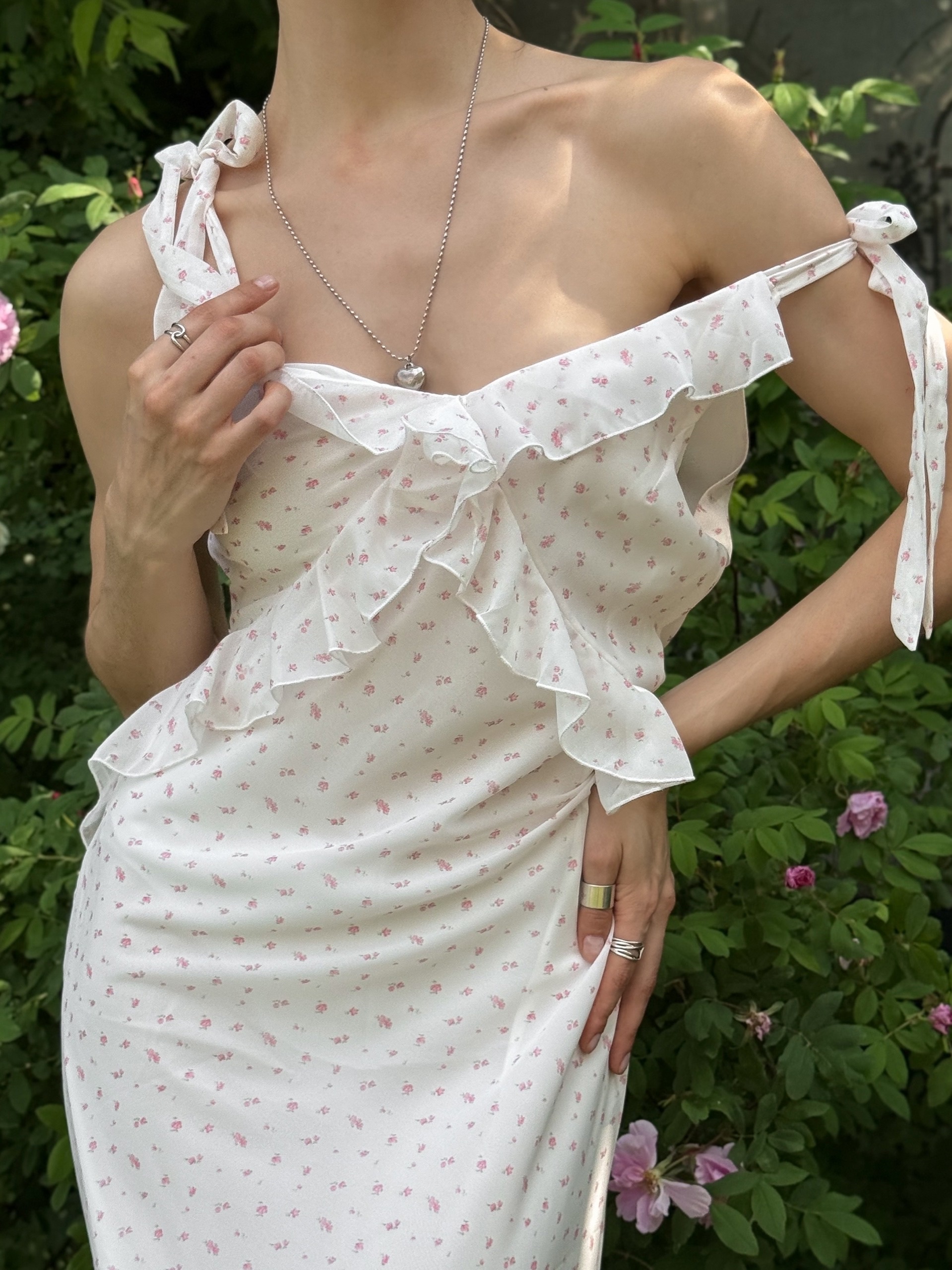 Платье Fashion декор рюши принт цветы макси