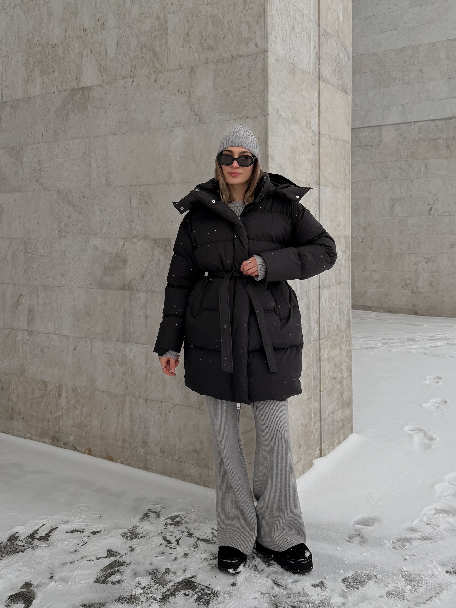 Куртка W638 средняя длина с поясом