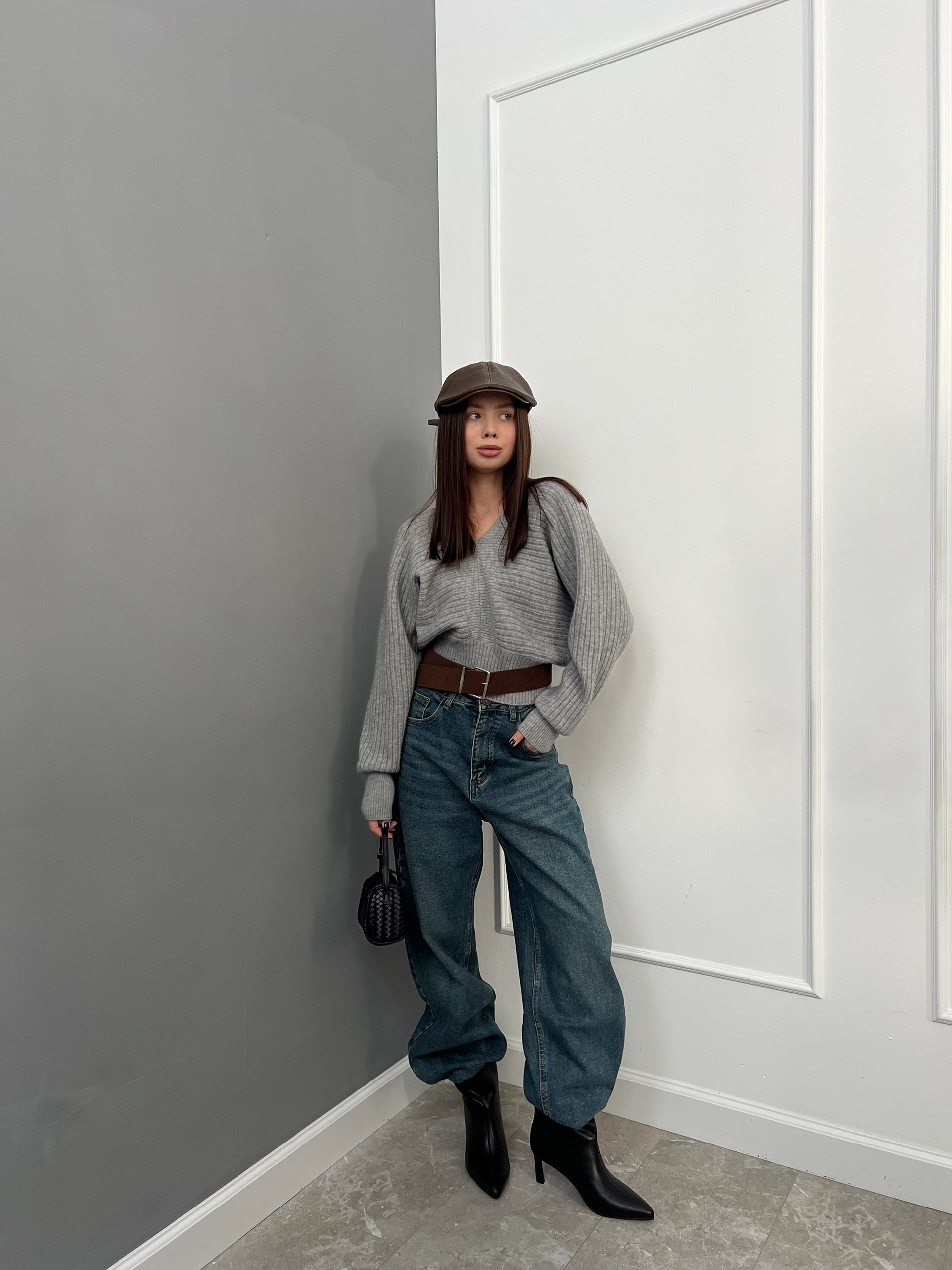 Джемпер WG WE W8072 v вырез+ремень