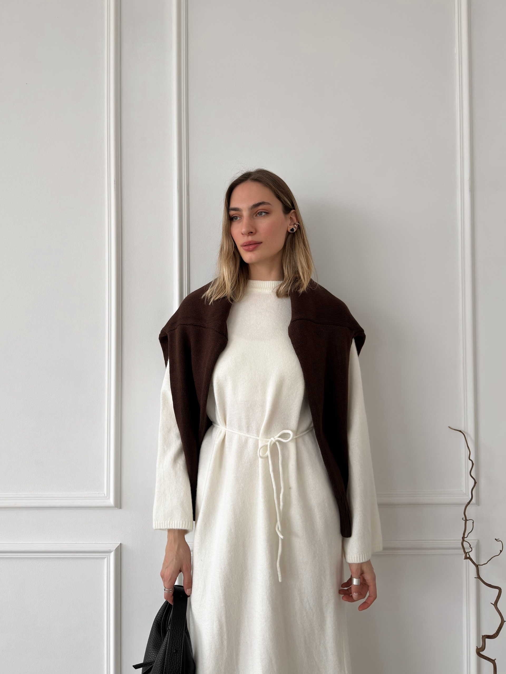 Платье макси трикотаж пояс-веревочка