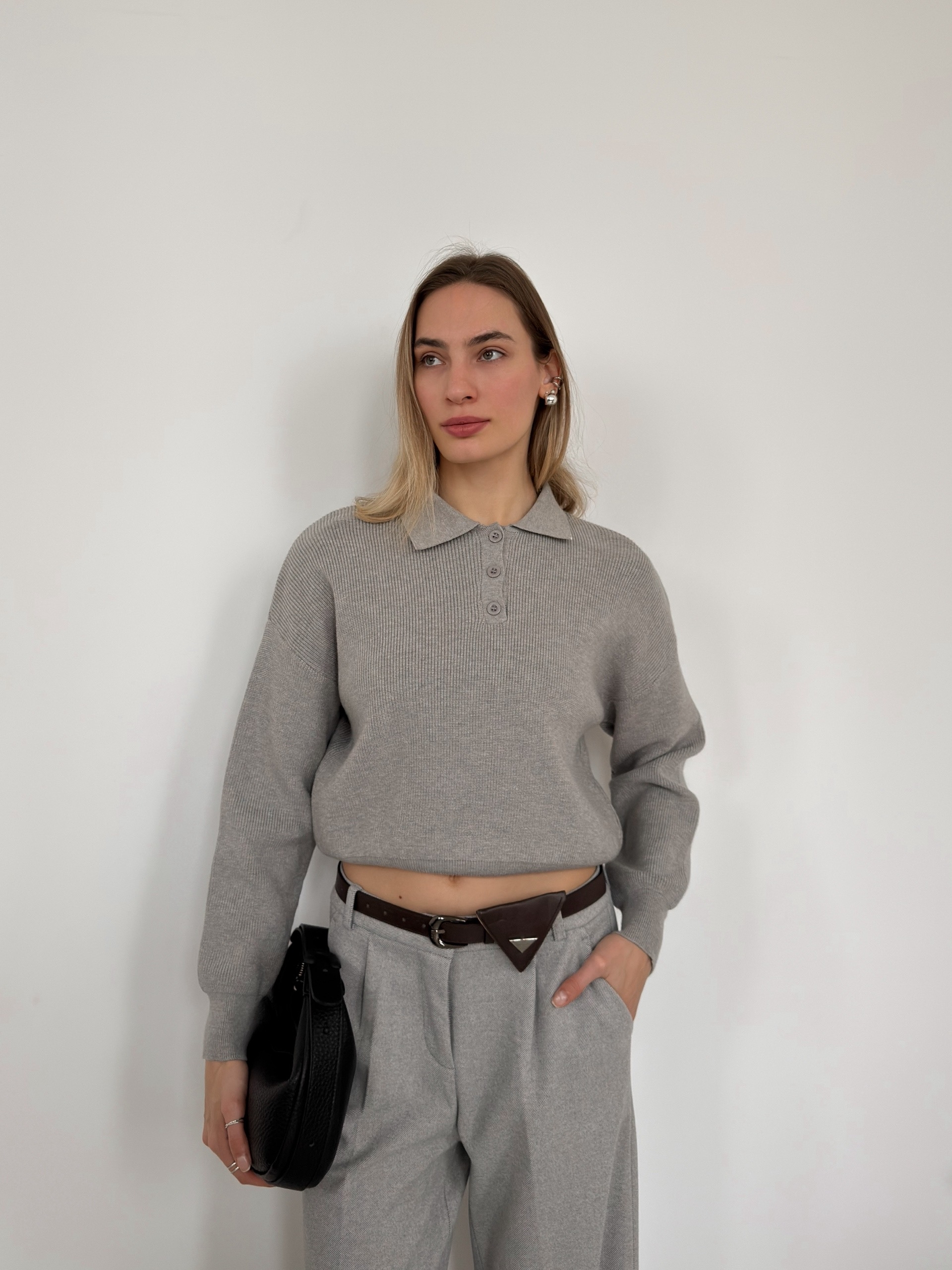 Джемпер Korea f2020 поло в рубчик