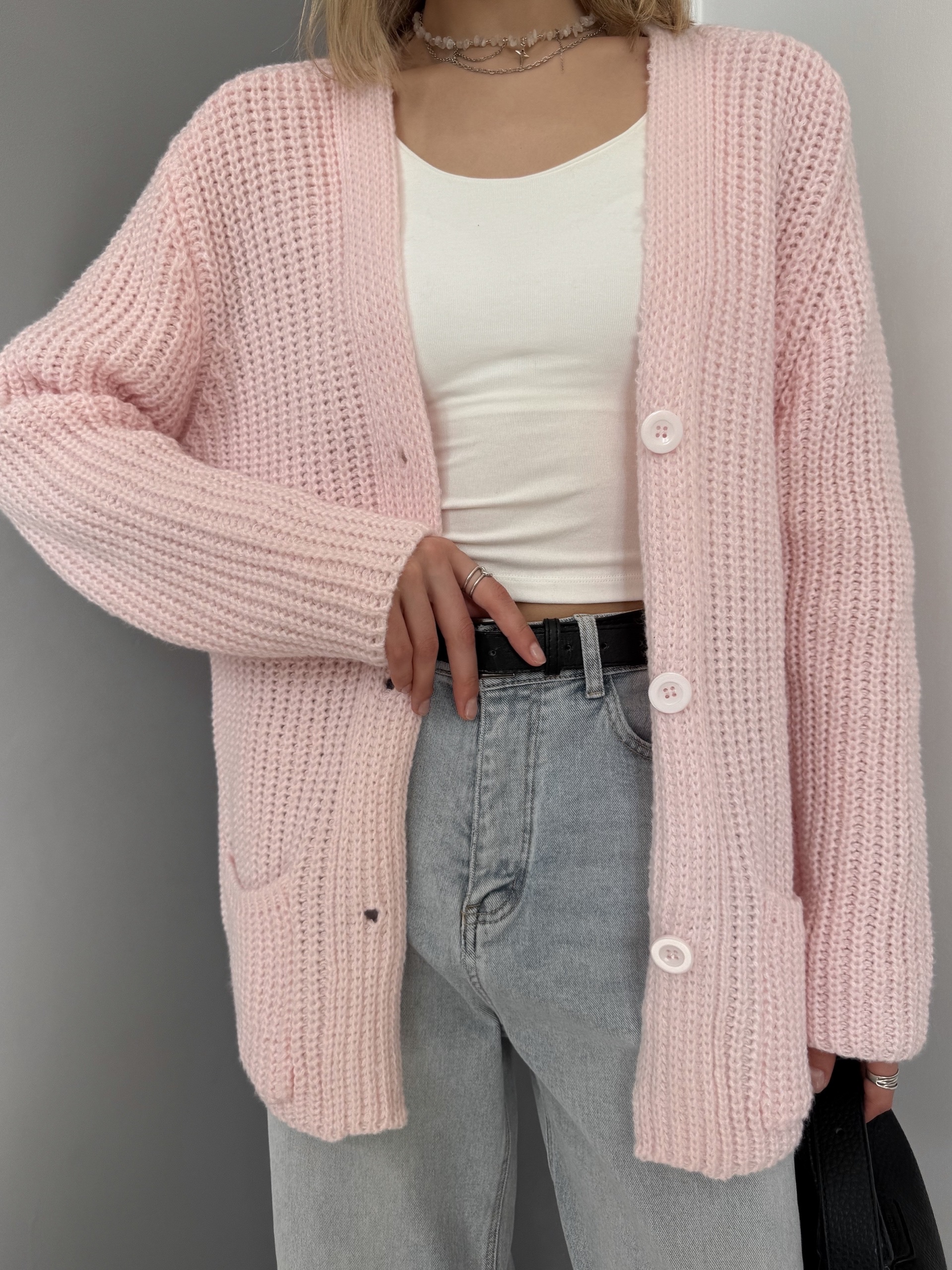 Кардиган Zara 90128 два кармана крупная вязка