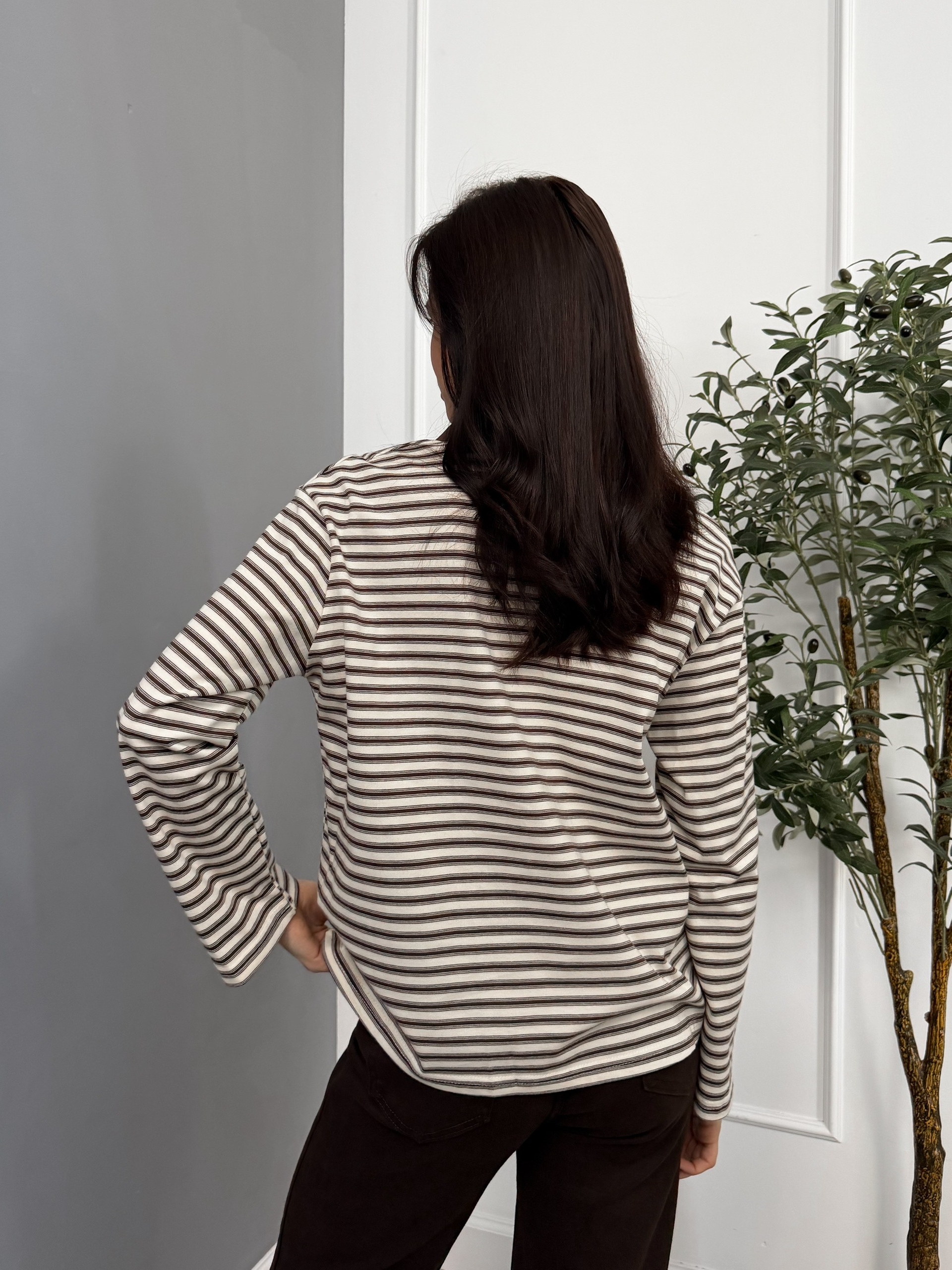 Лонгслив полоска W6779 WG