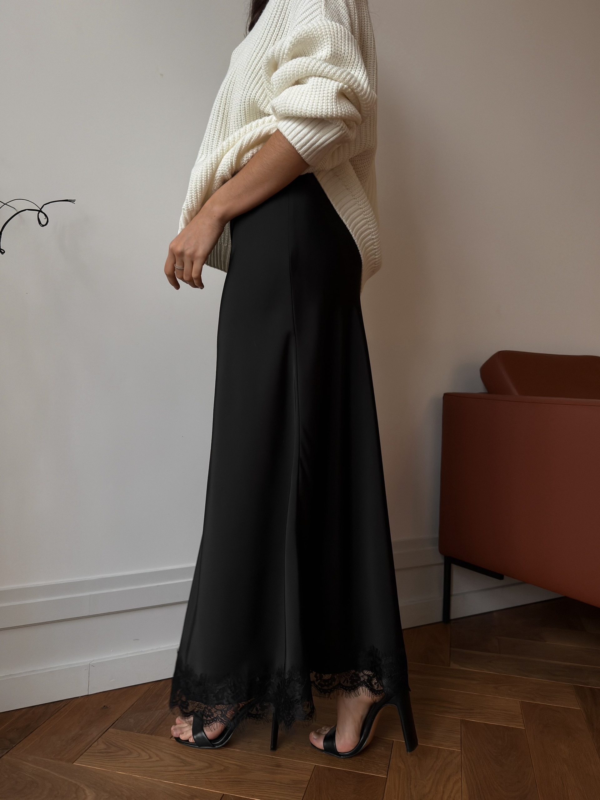 Юбка AZIZA 0181 атлас кружево+резинка