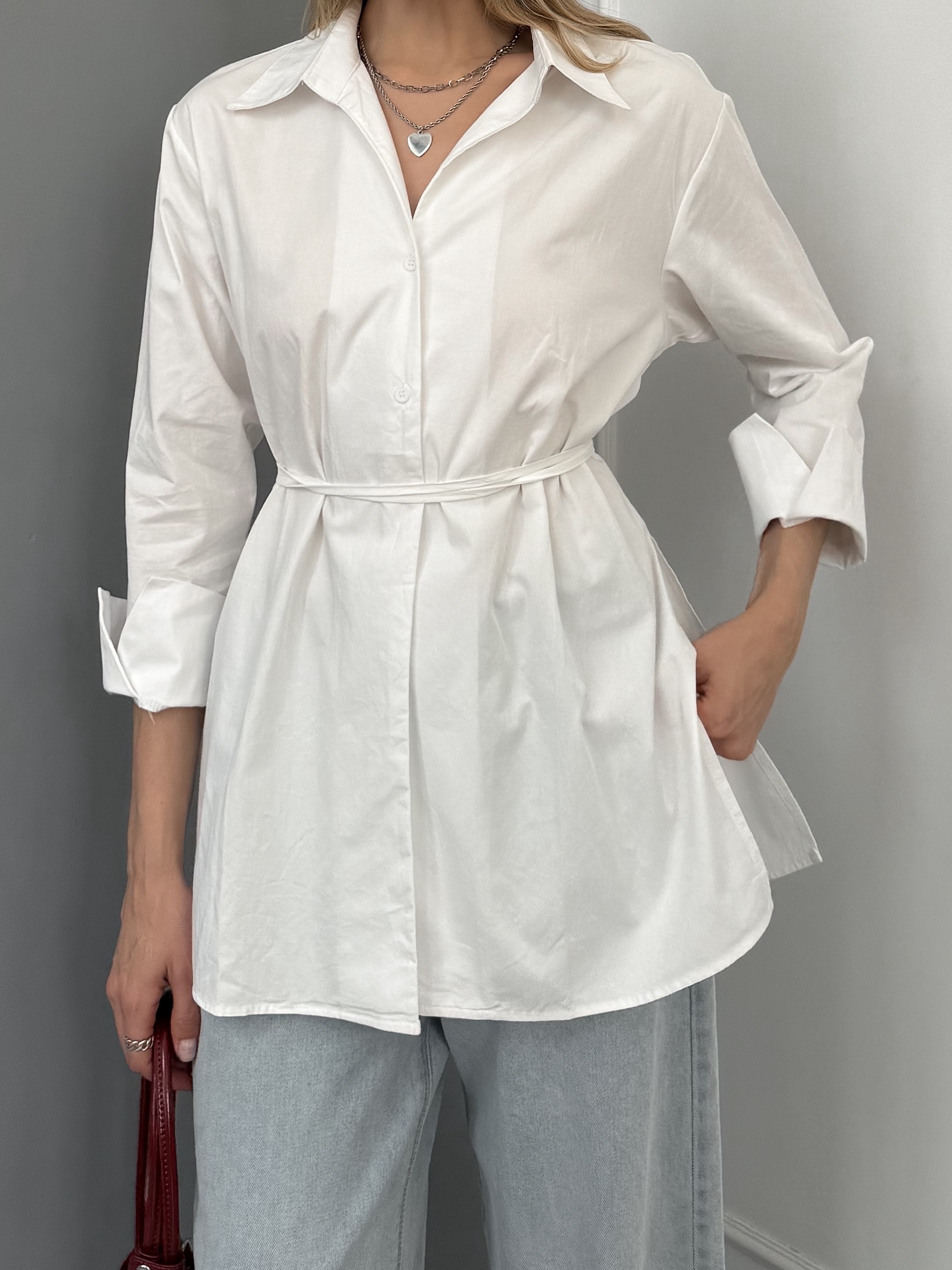 Рубашка Daqin 25290 с поясом удлиненная