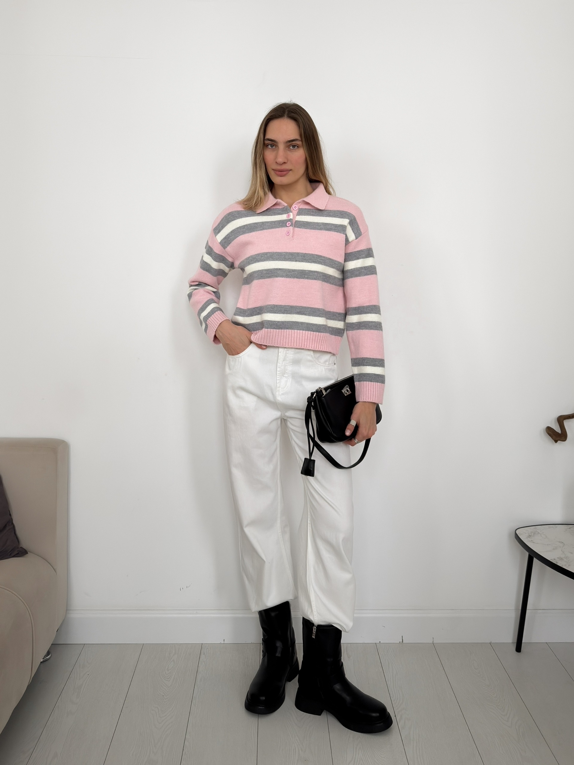 Джемпер F1231 поло в полоску