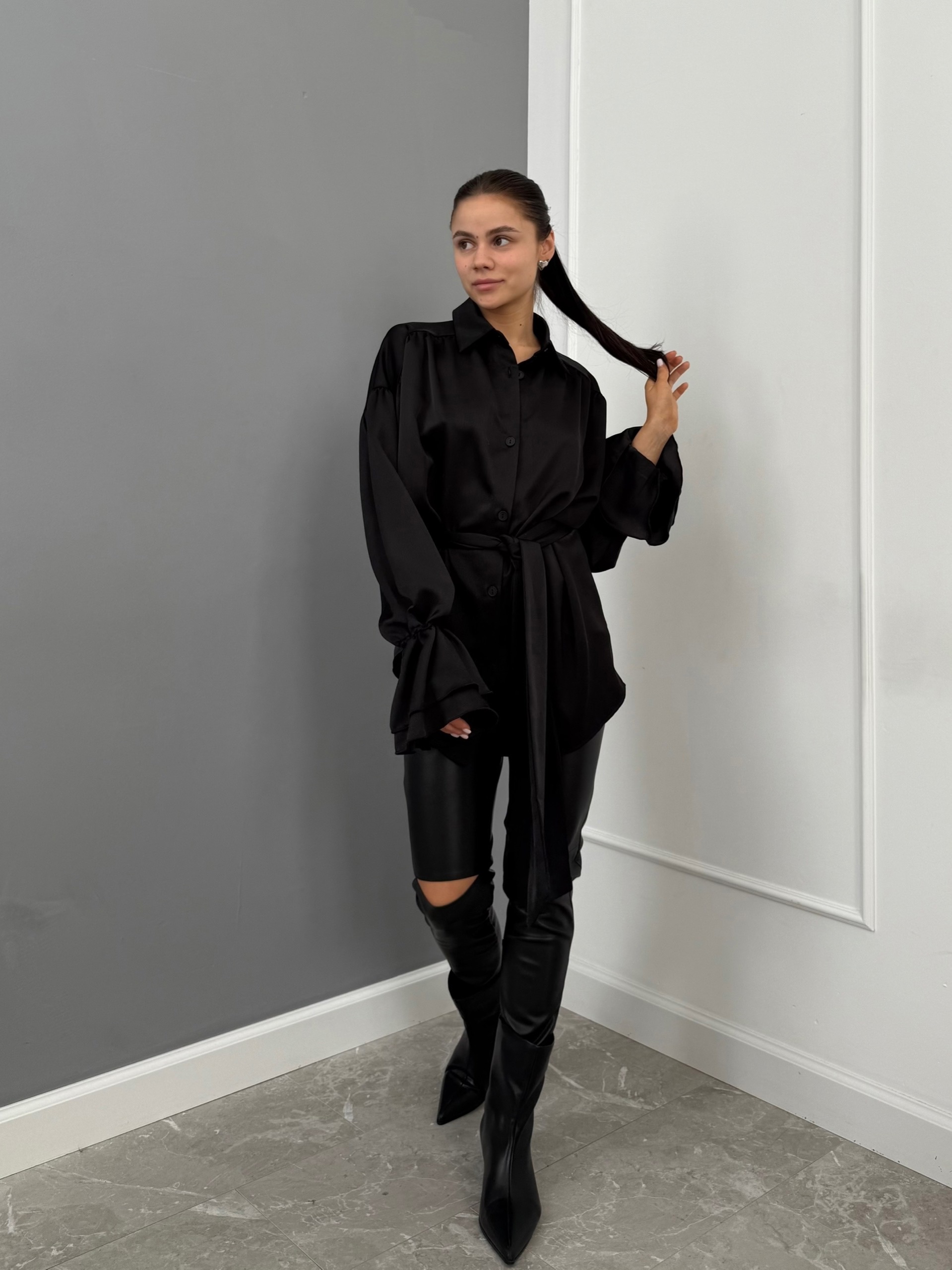 Блуза A.Studio 926 атлас с поясом