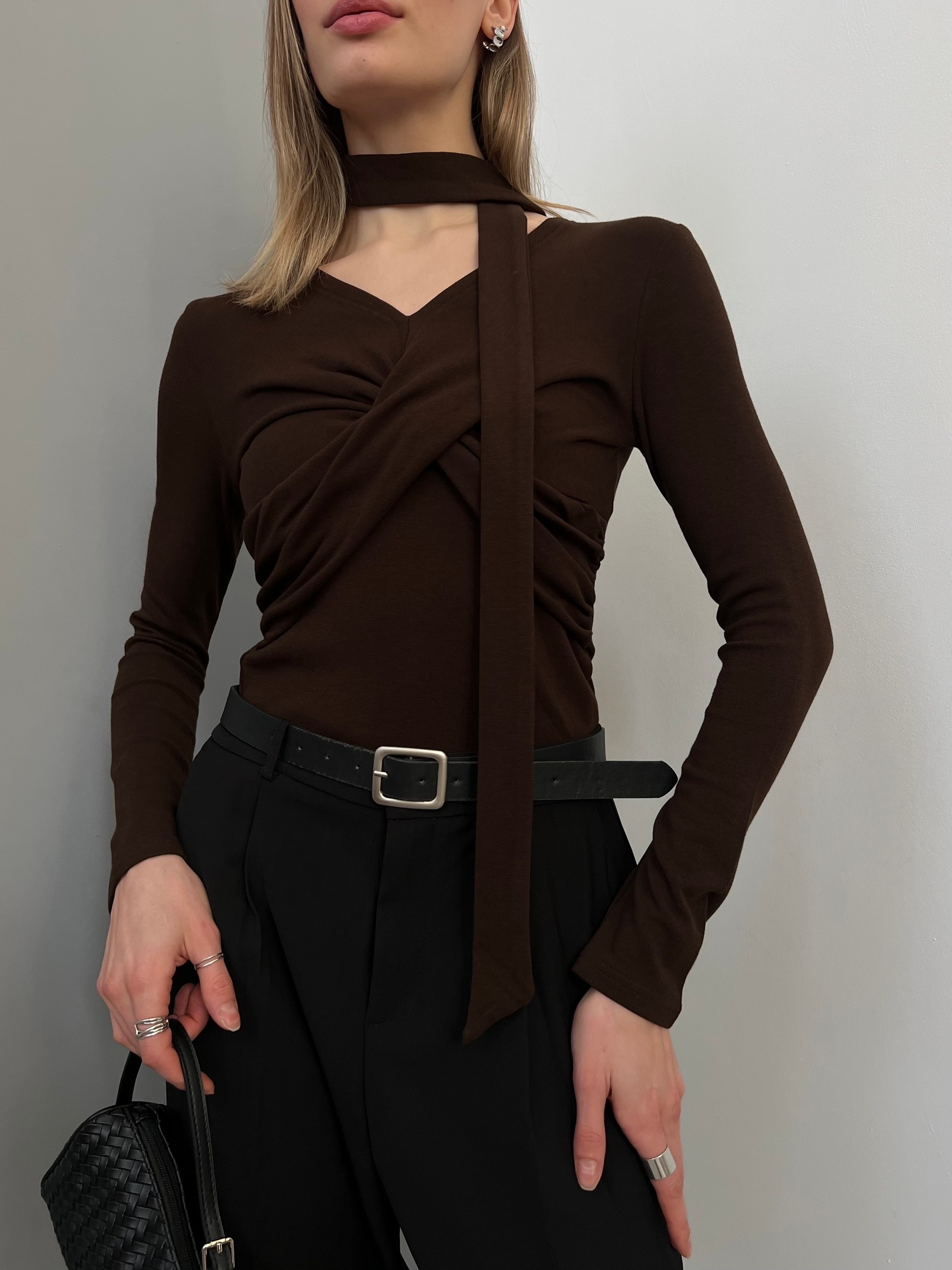 Лонгслив Nana Shop 2695  драпировка+пояс