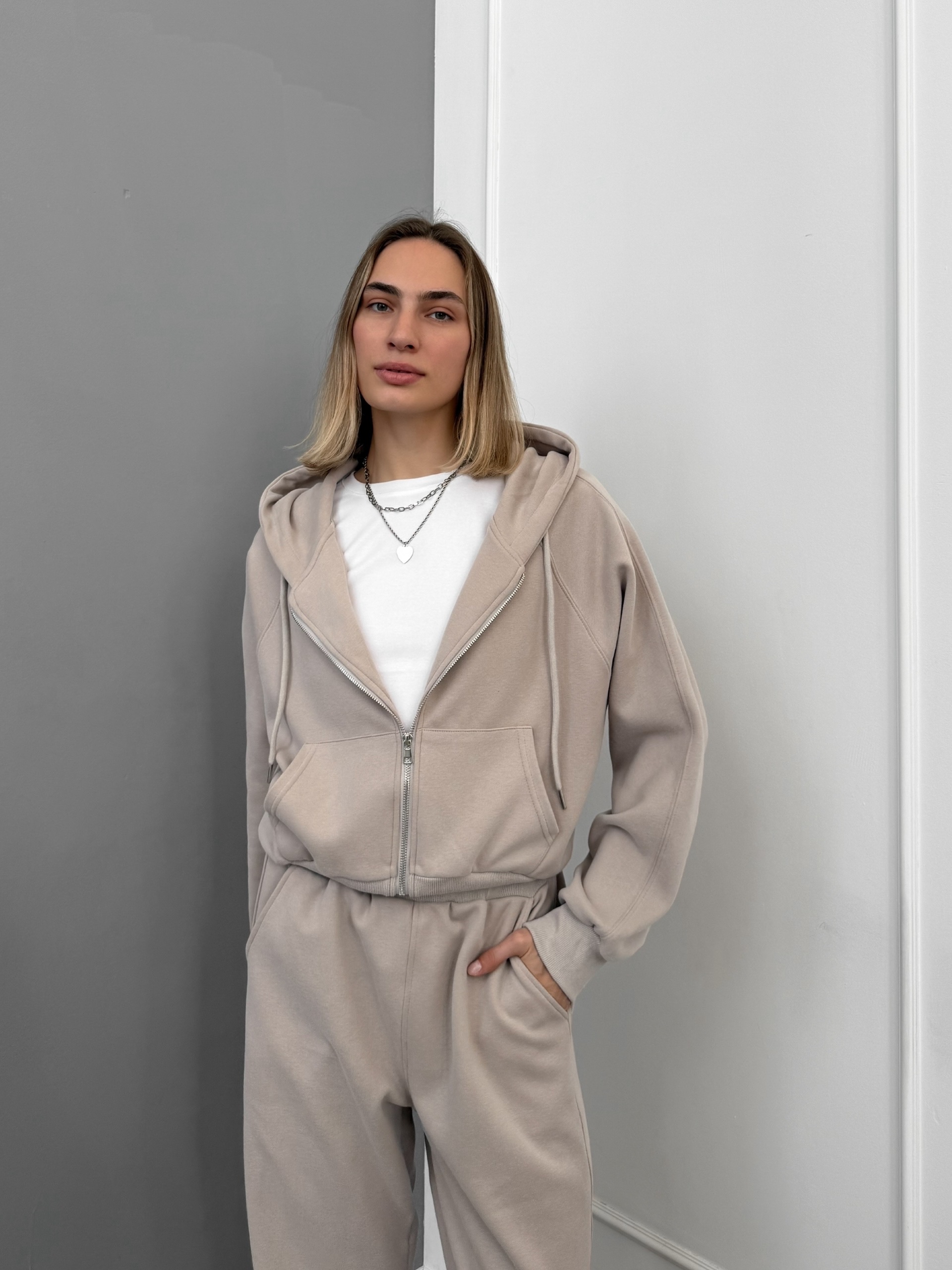 Костюм 7035 худи на замке+кюлоты