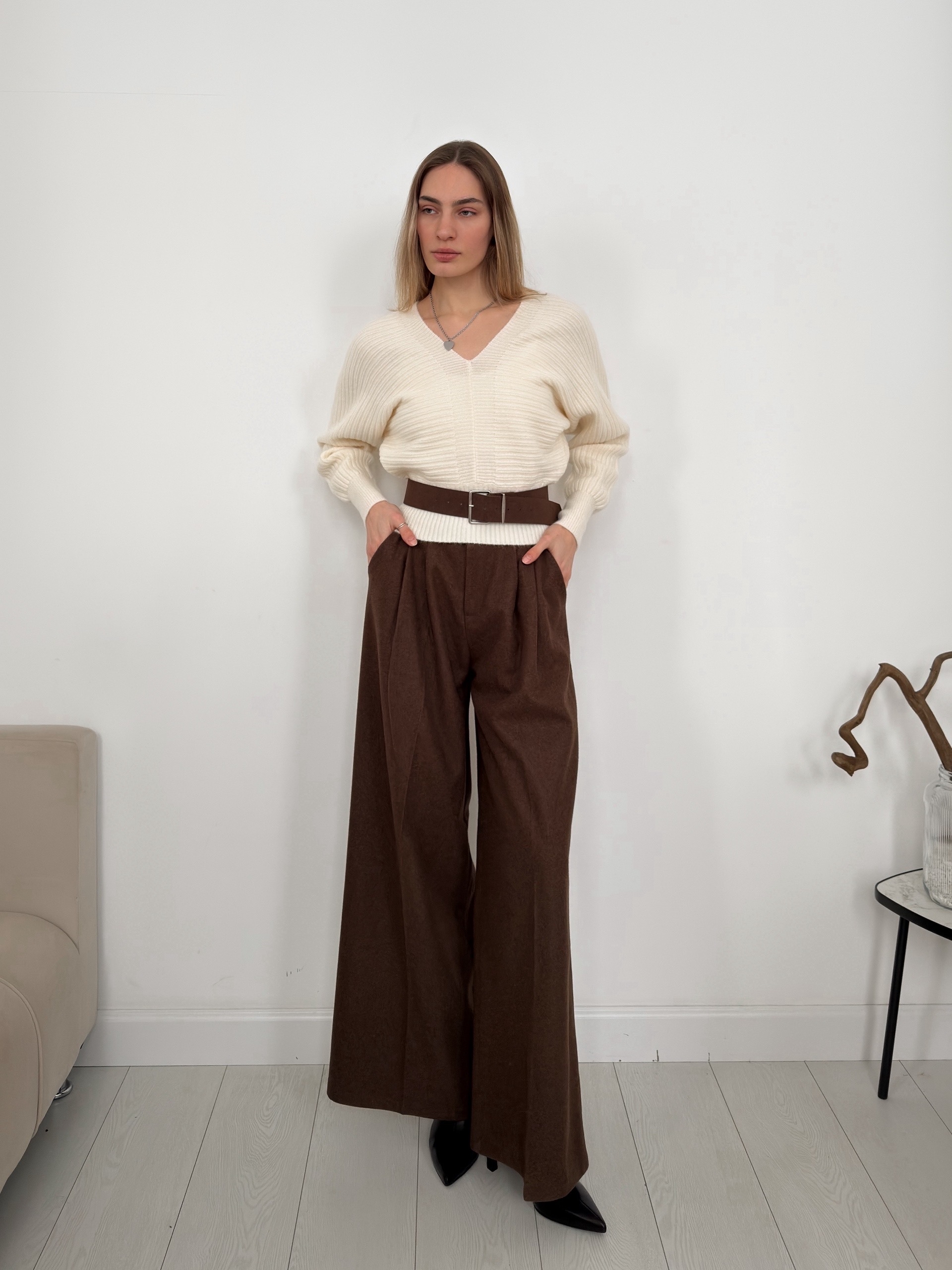 Джемпер WG WE W8072 v вырез+ремень