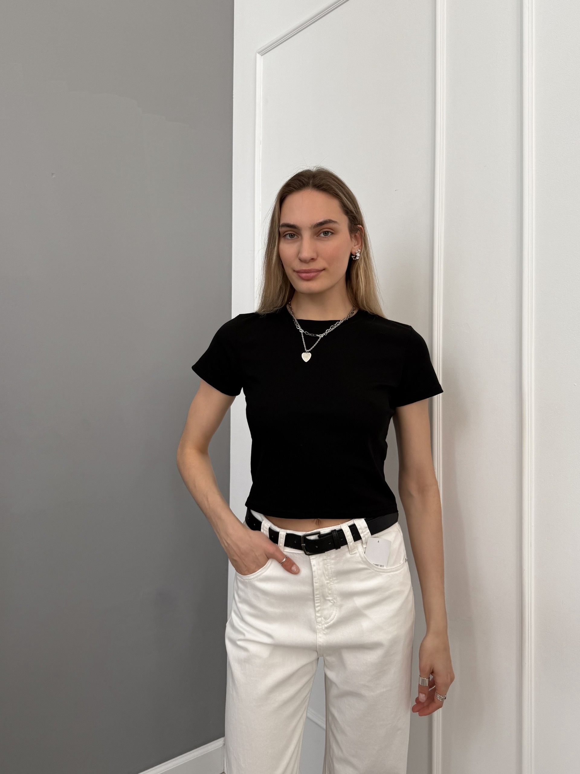 Футболка Korea 695 однотон короткая