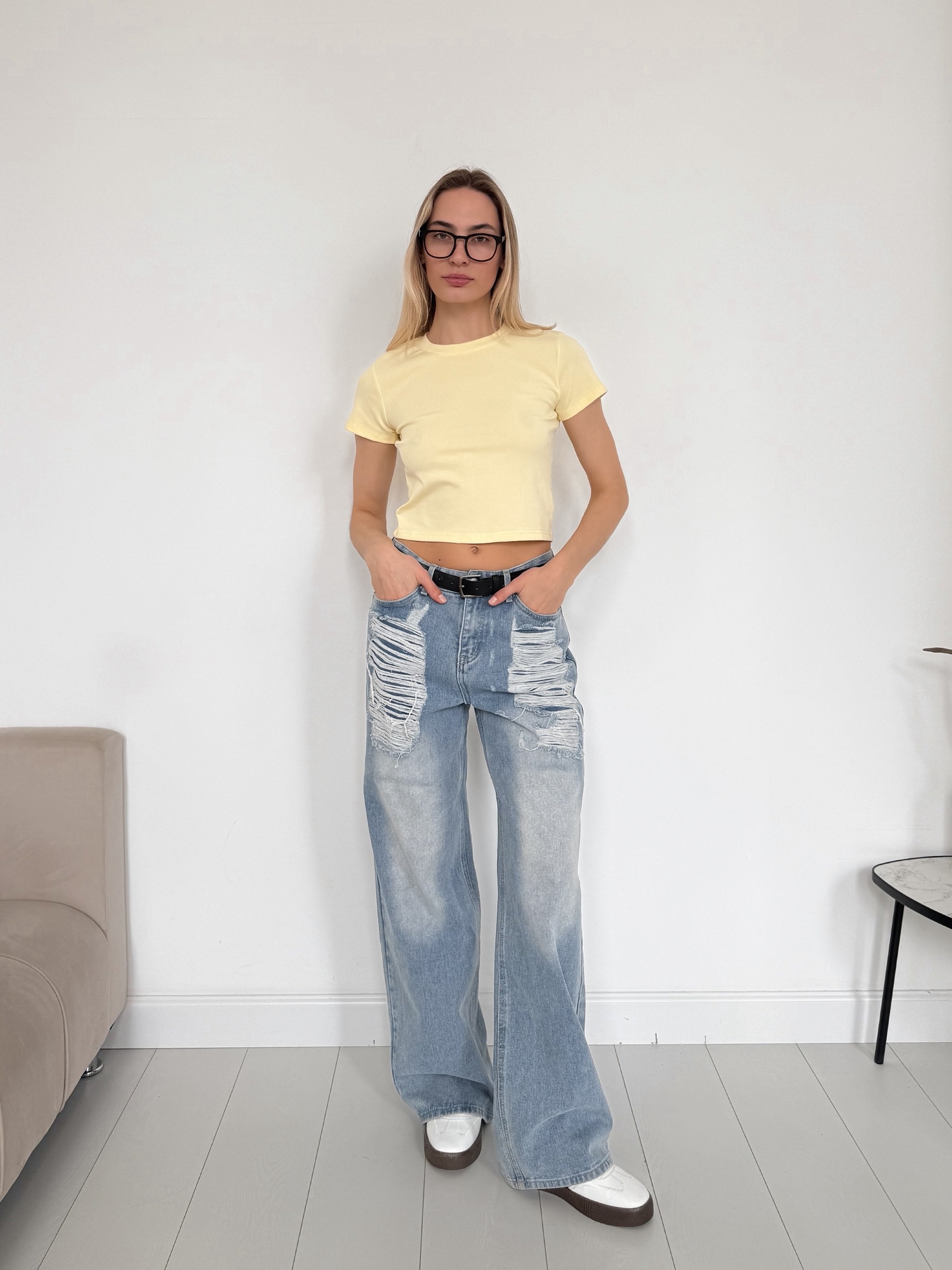 Футболка Korea 695 однотон короткая