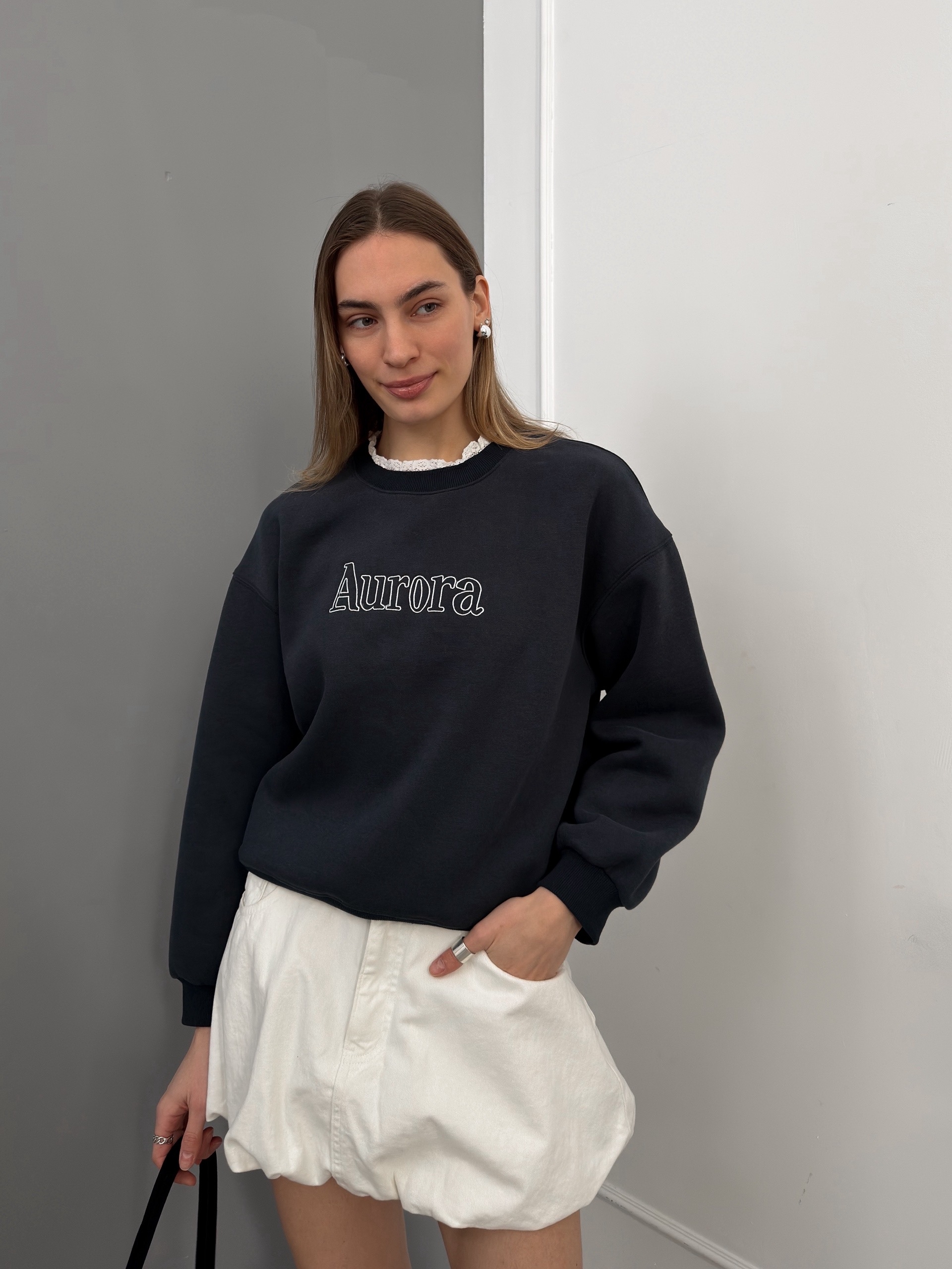 Свитшот 498 Aurora флис кружево на вороте