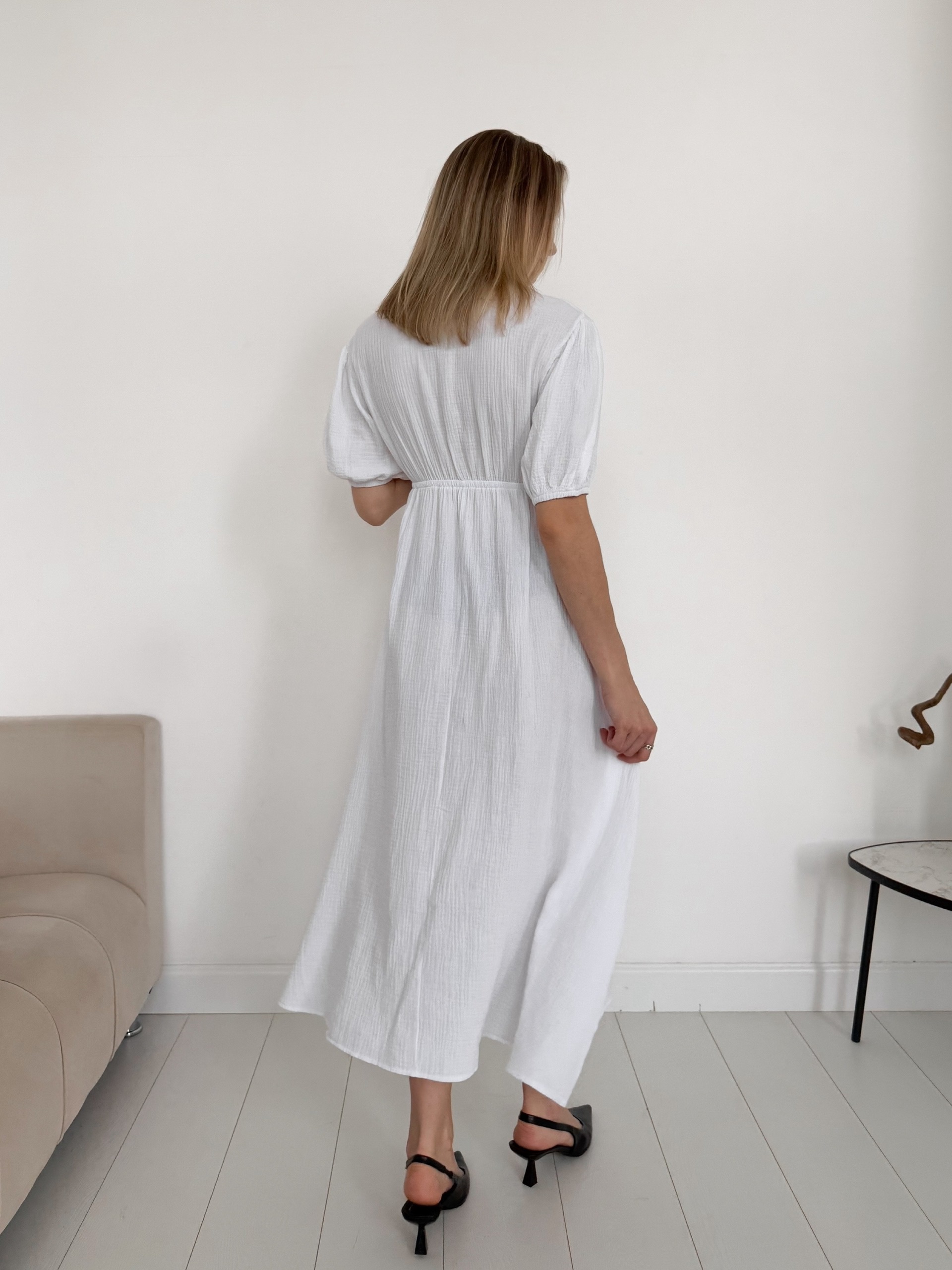 Платье муслин One collection V-вырез миди завязки на груди