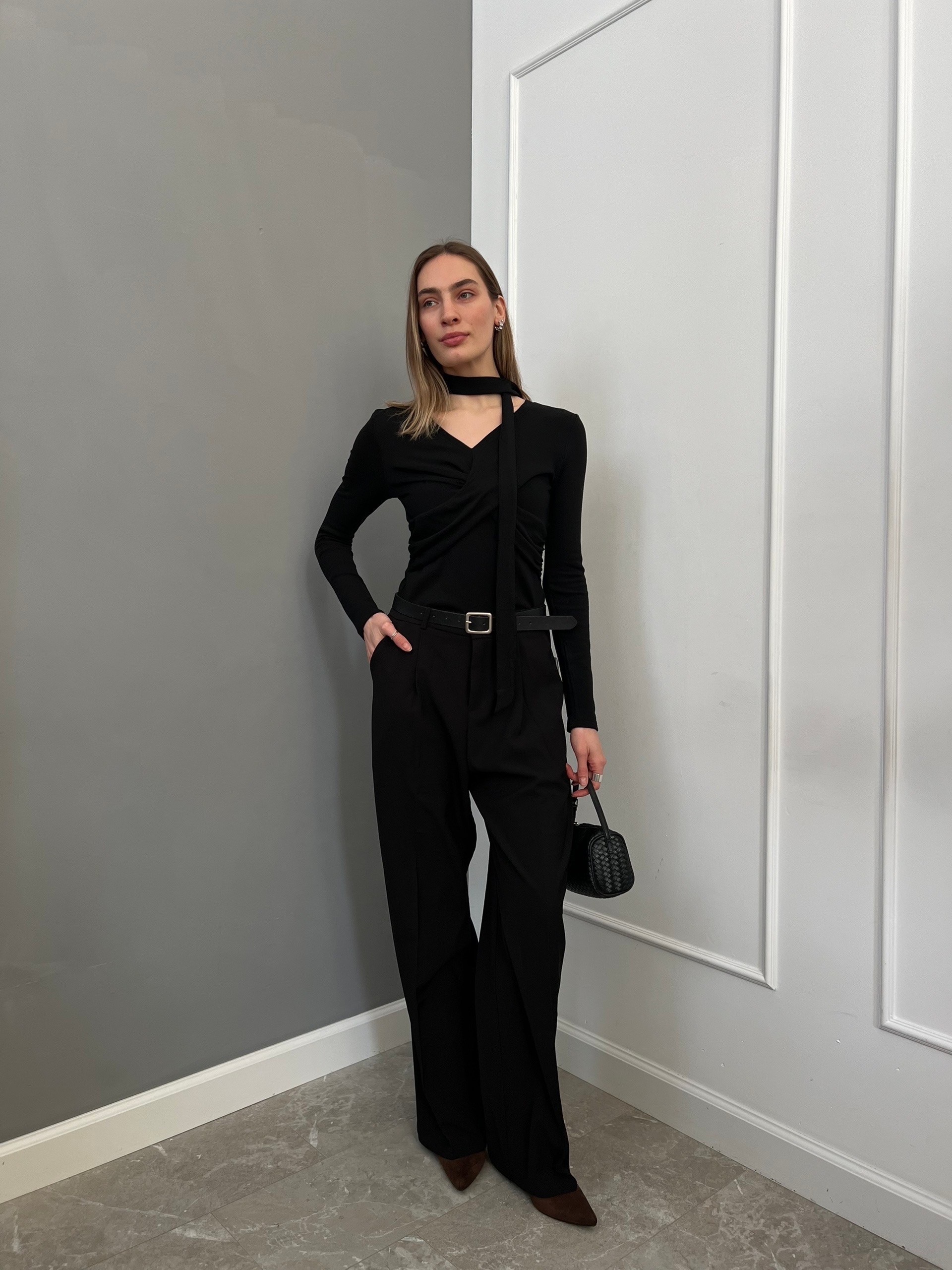 Лонгслив Nana Shop 2695  драпировка+пояс