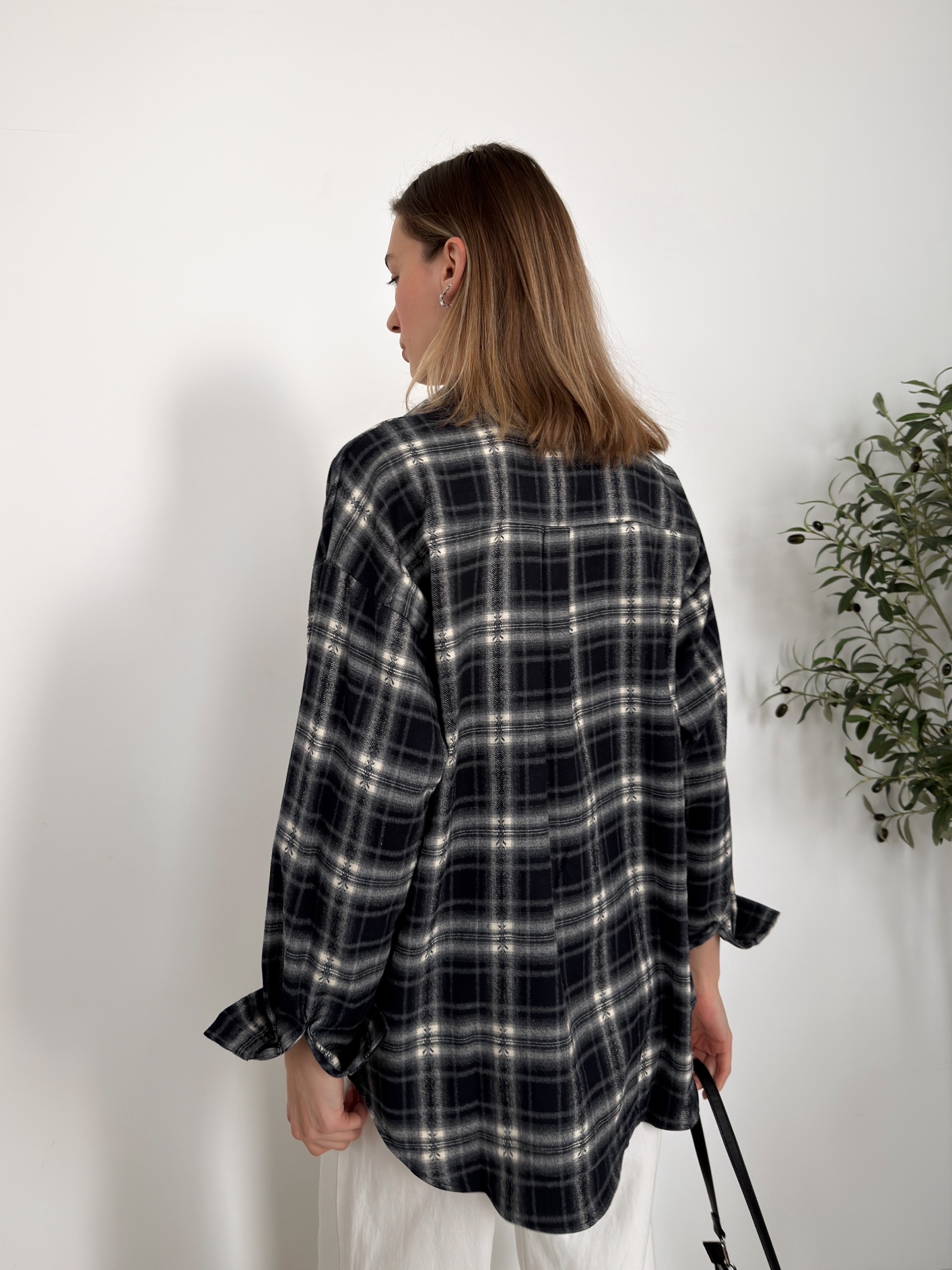 Рубашка W2122 в клетку+узор кармашек на груди