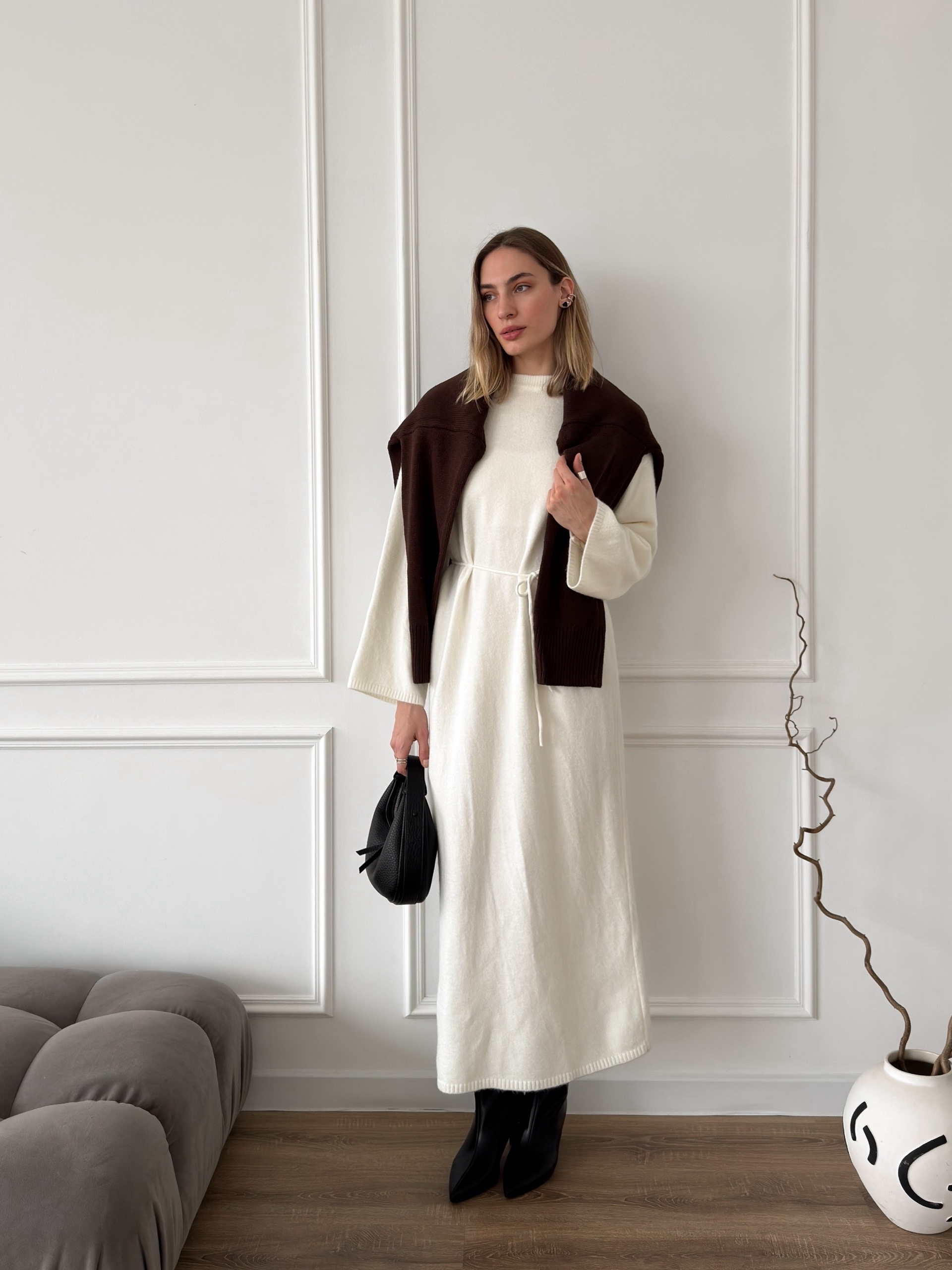 Платье макси трикотаж пояс-веревочка