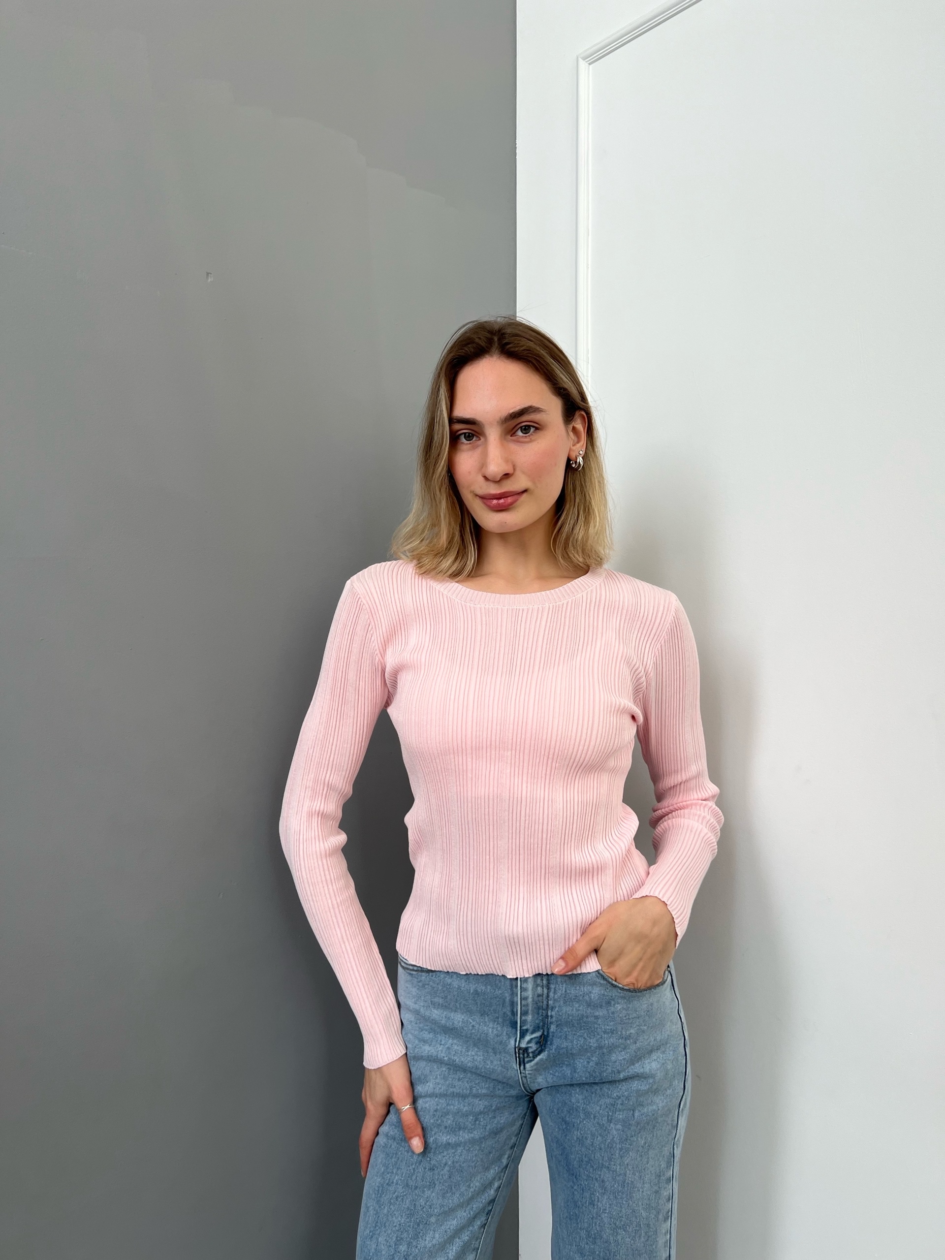 Кофточка 2166 GD1+1 в рубчик круглый ворот