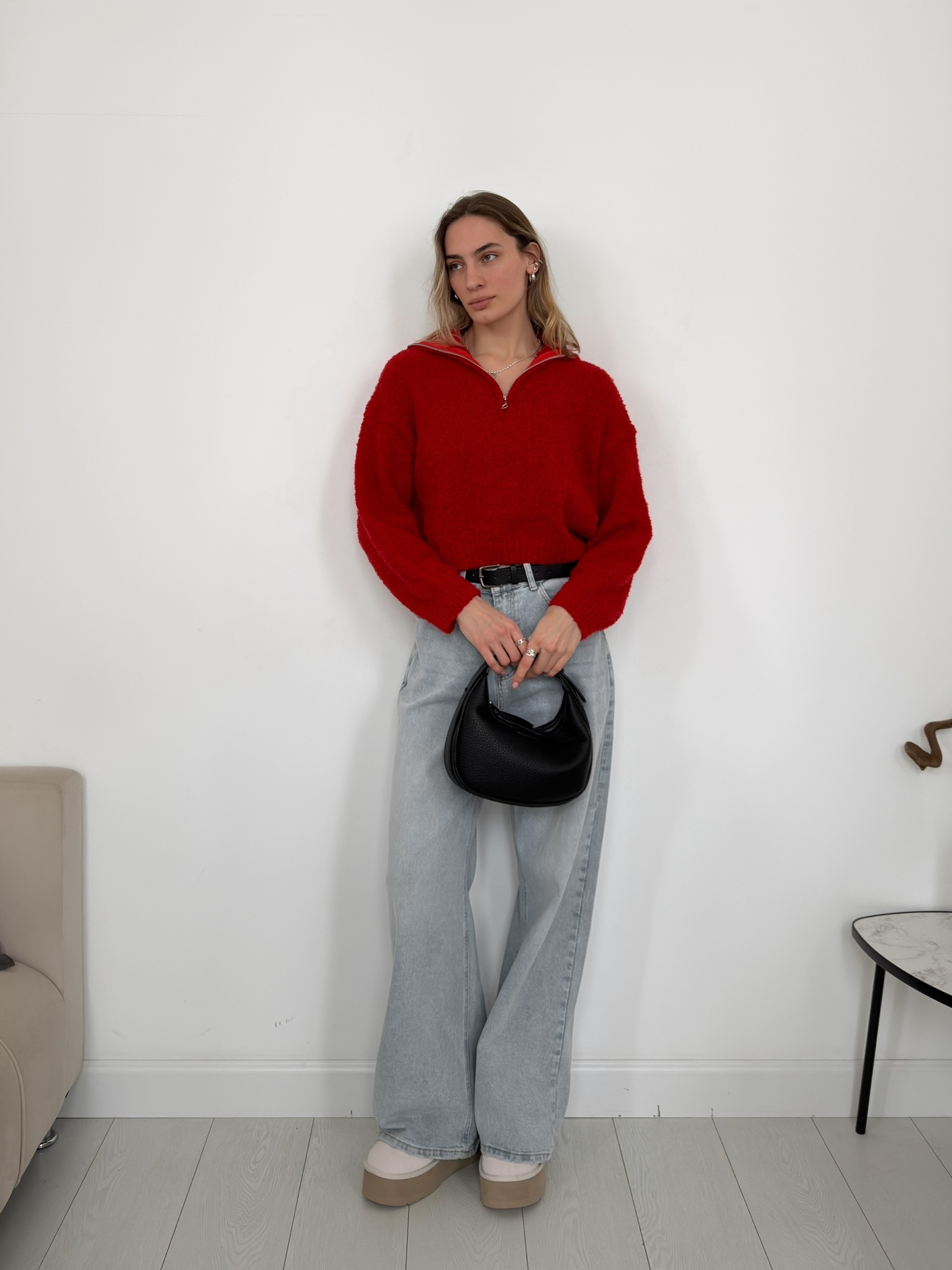 Джемпер Korea F1090 поло на молнии барашек