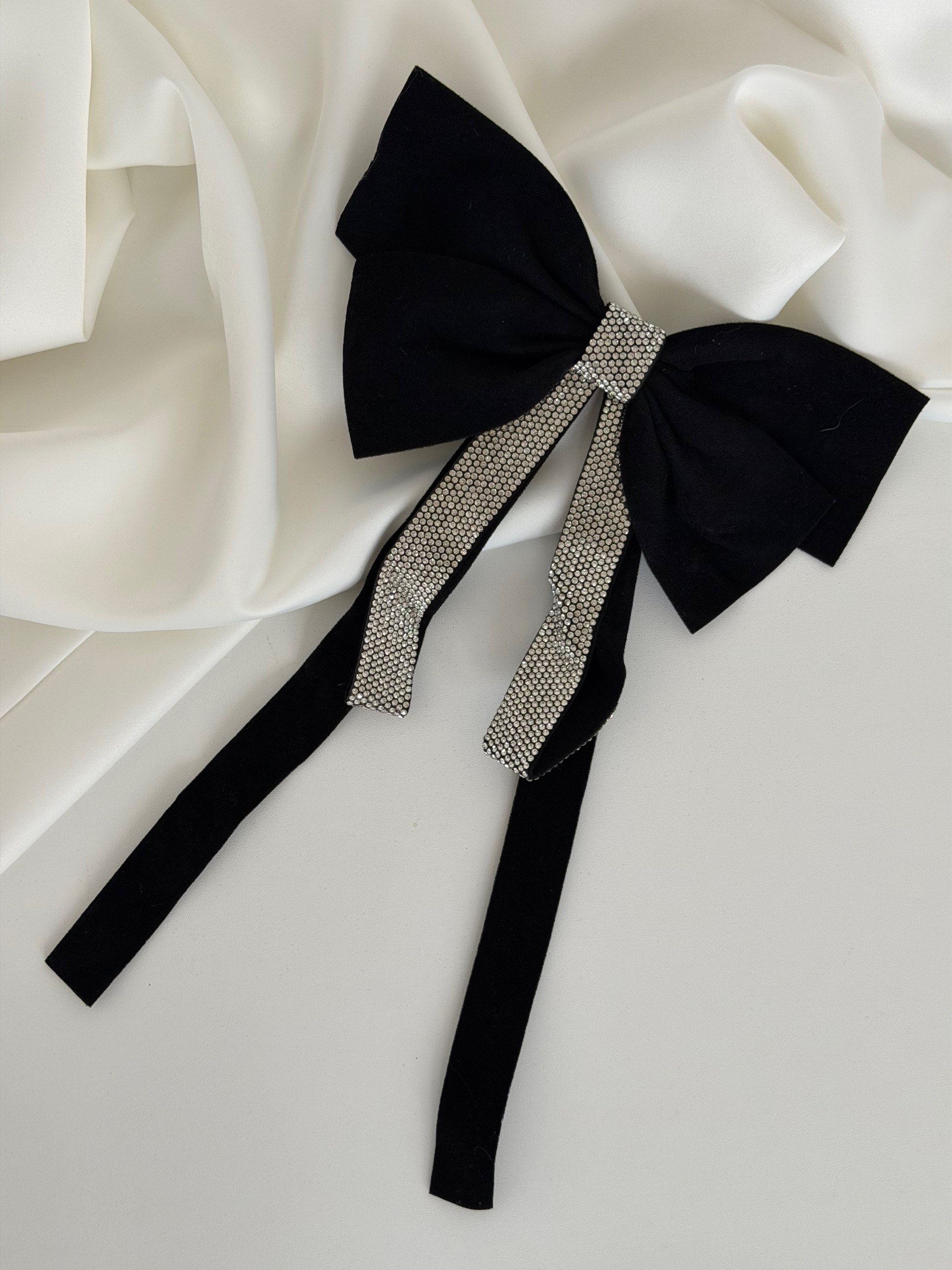 Заколка бант бархат стразы длинные концы