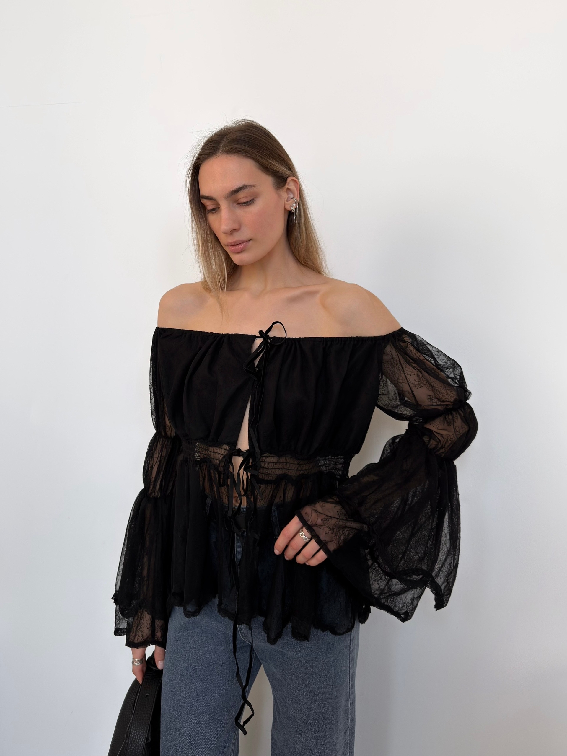 Блуза Fire 9330 легкая кружево на завязках