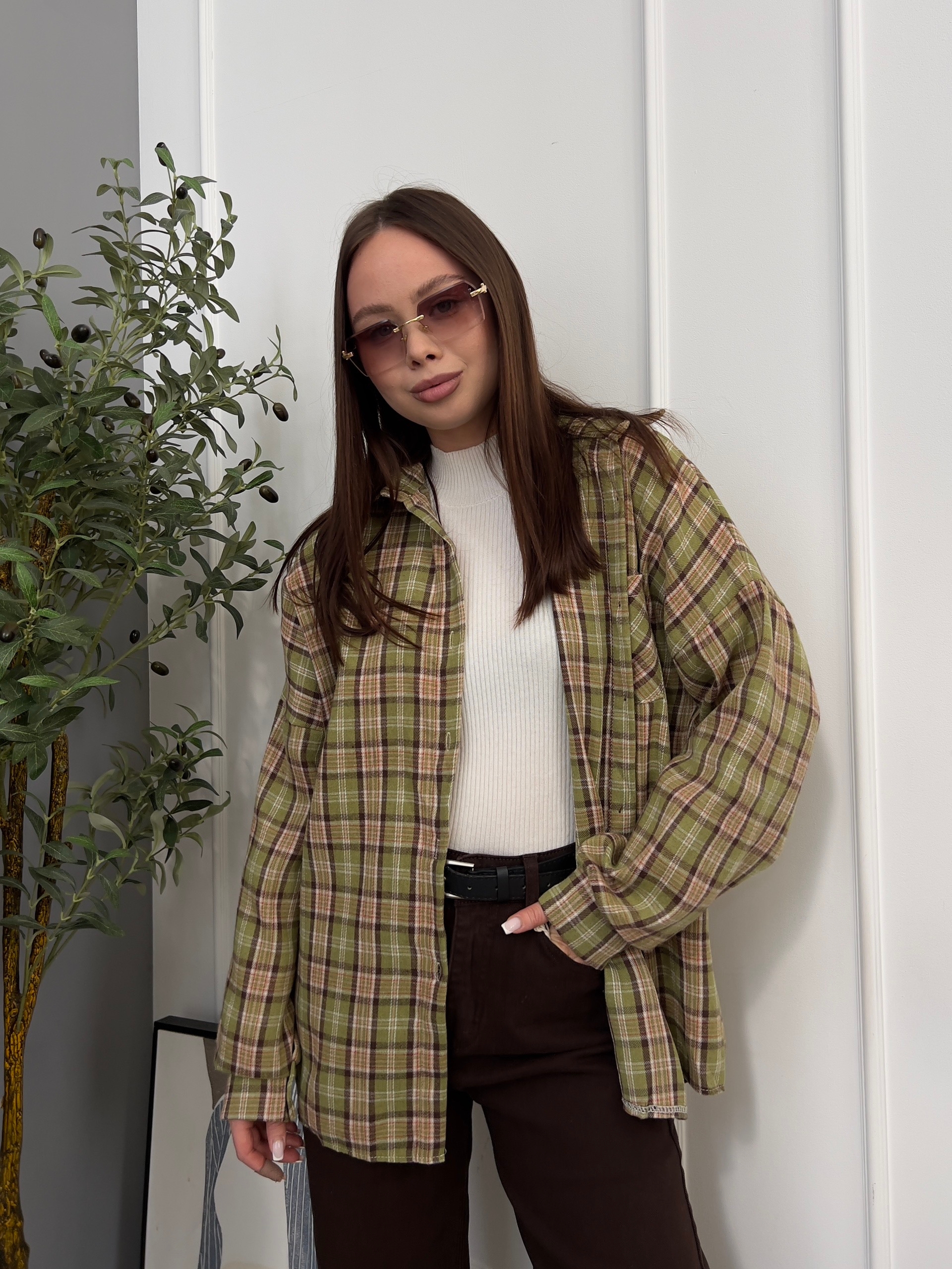 Рубашка Korea 601 клетка карман на груди