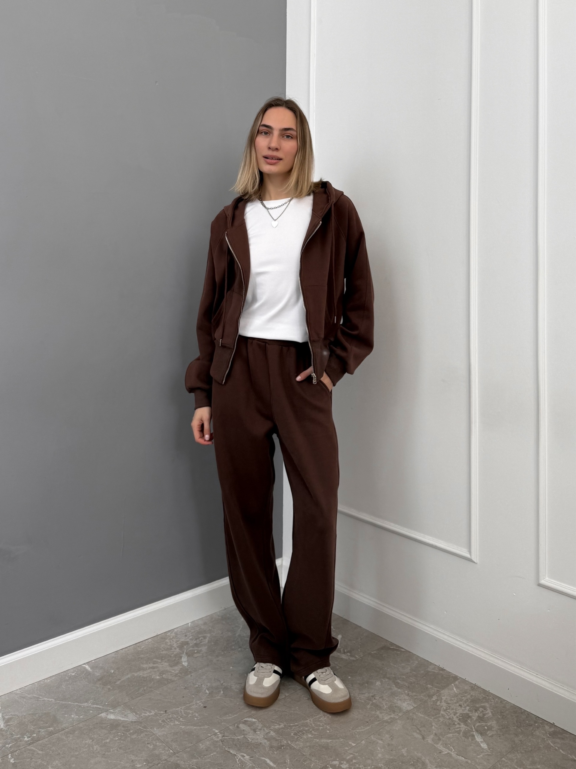 Костюм 7035 худи на замке+кюлоты
