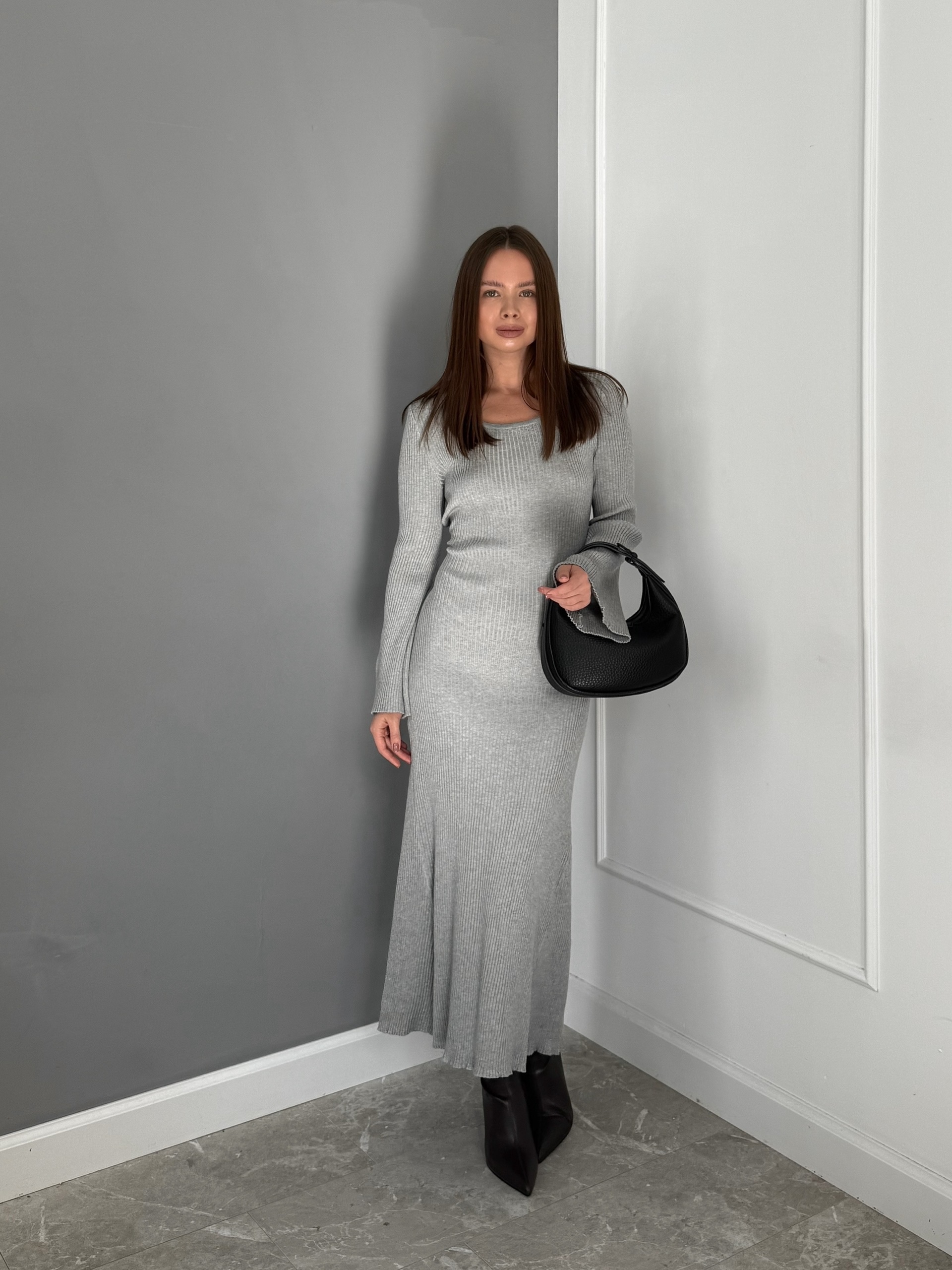 Платье 80043 завязки на талии в рубчик