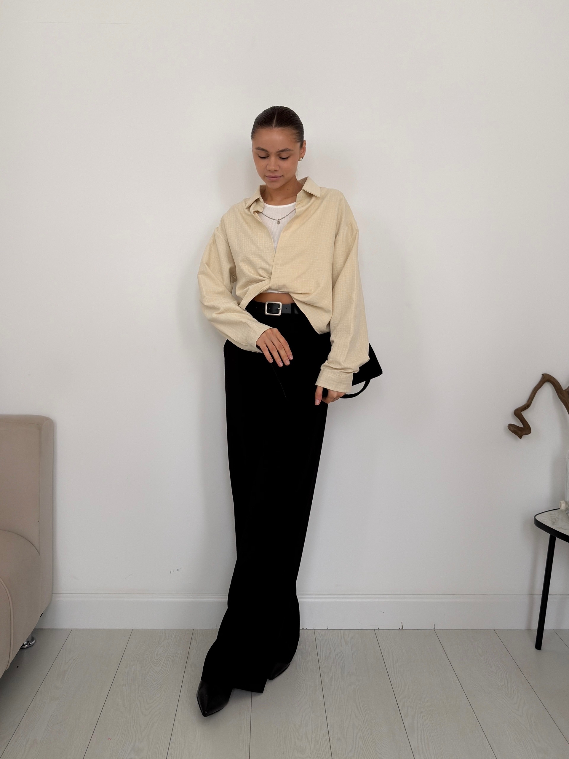 Рубашка Fashion 8985 в клетку+майка+цепочка